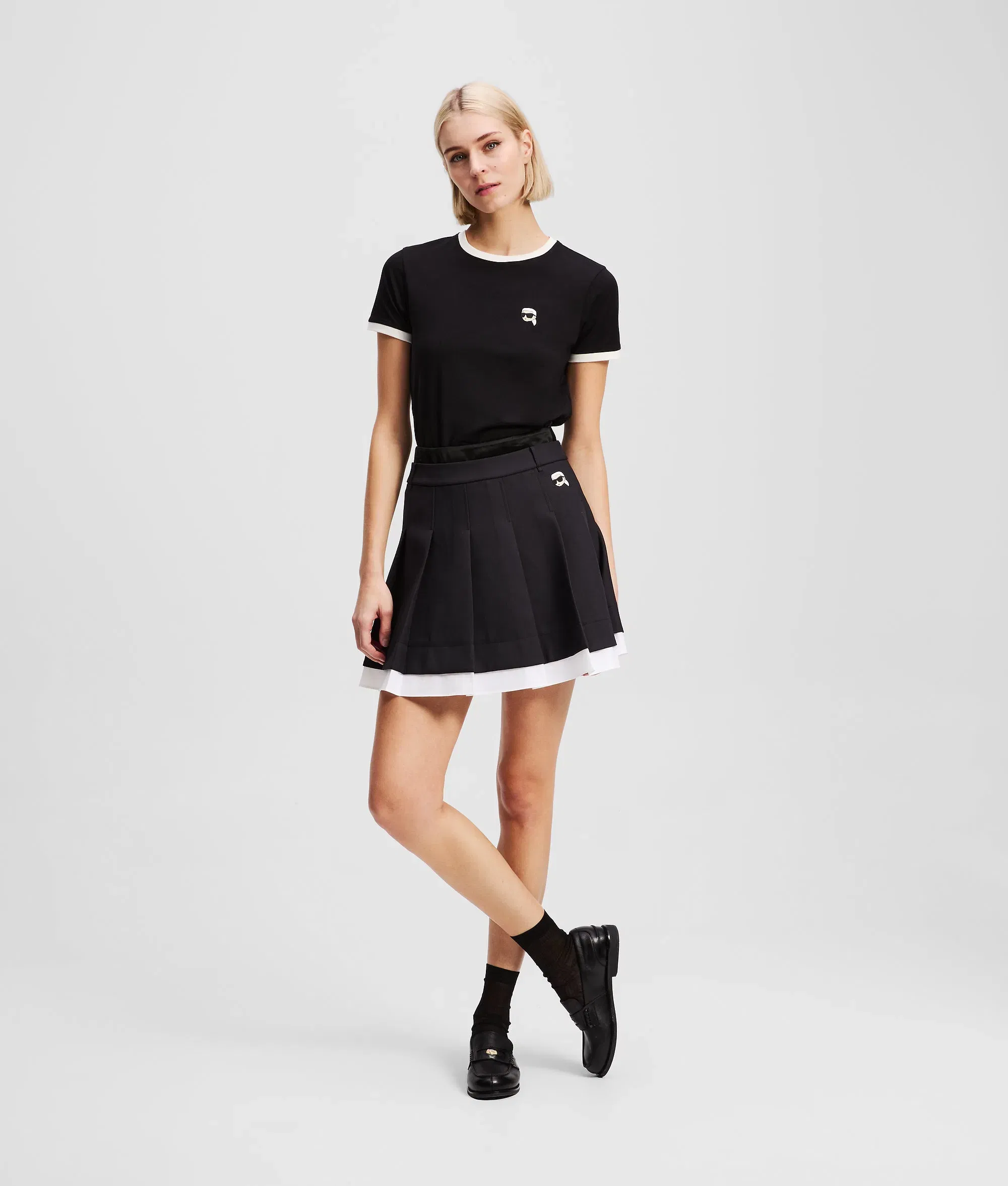 Karl Lagerfeld Ikon Pleated Mini Skirt Black/White