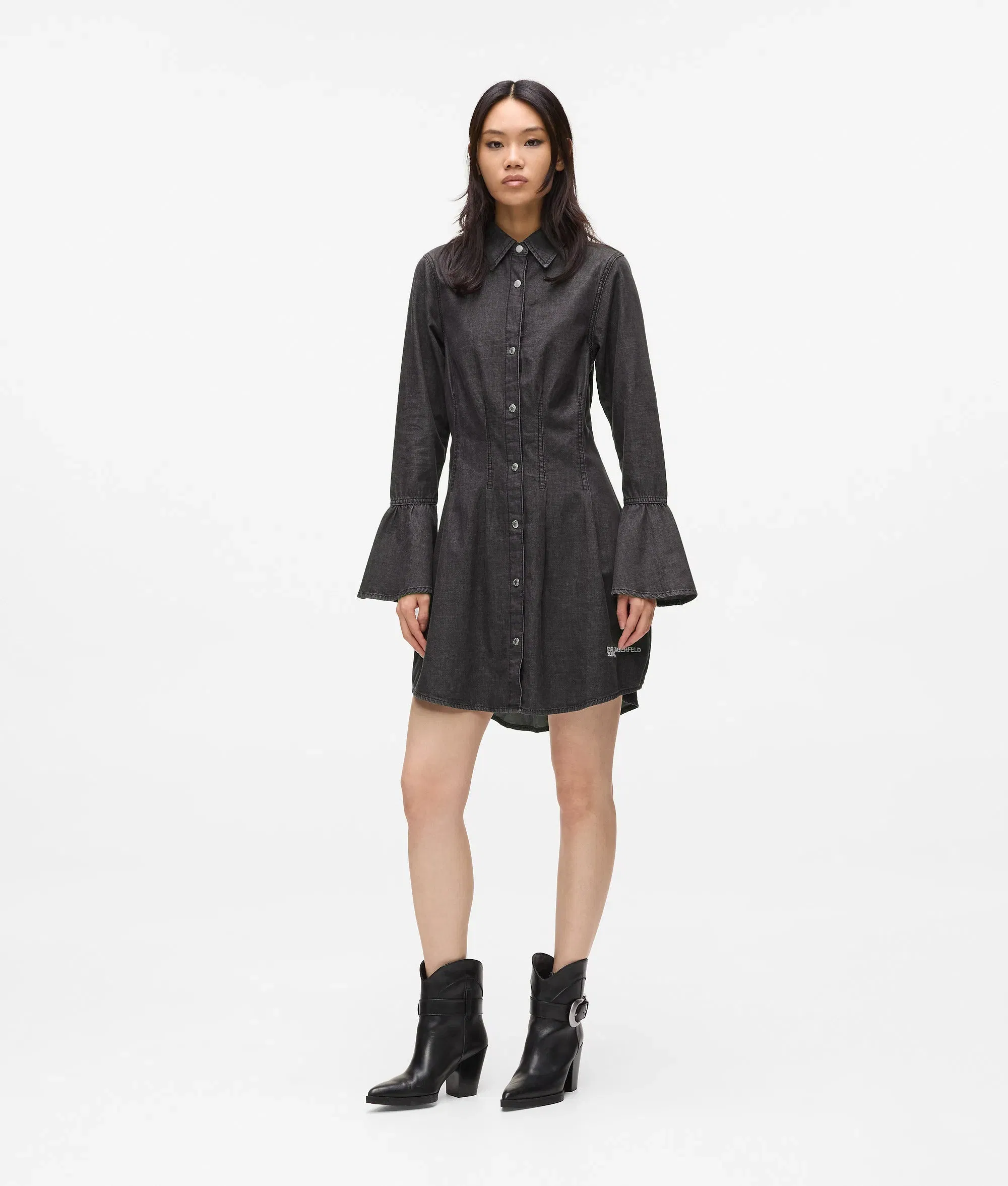 Karl Lagerfeld Flared Denim Dress Washed Black