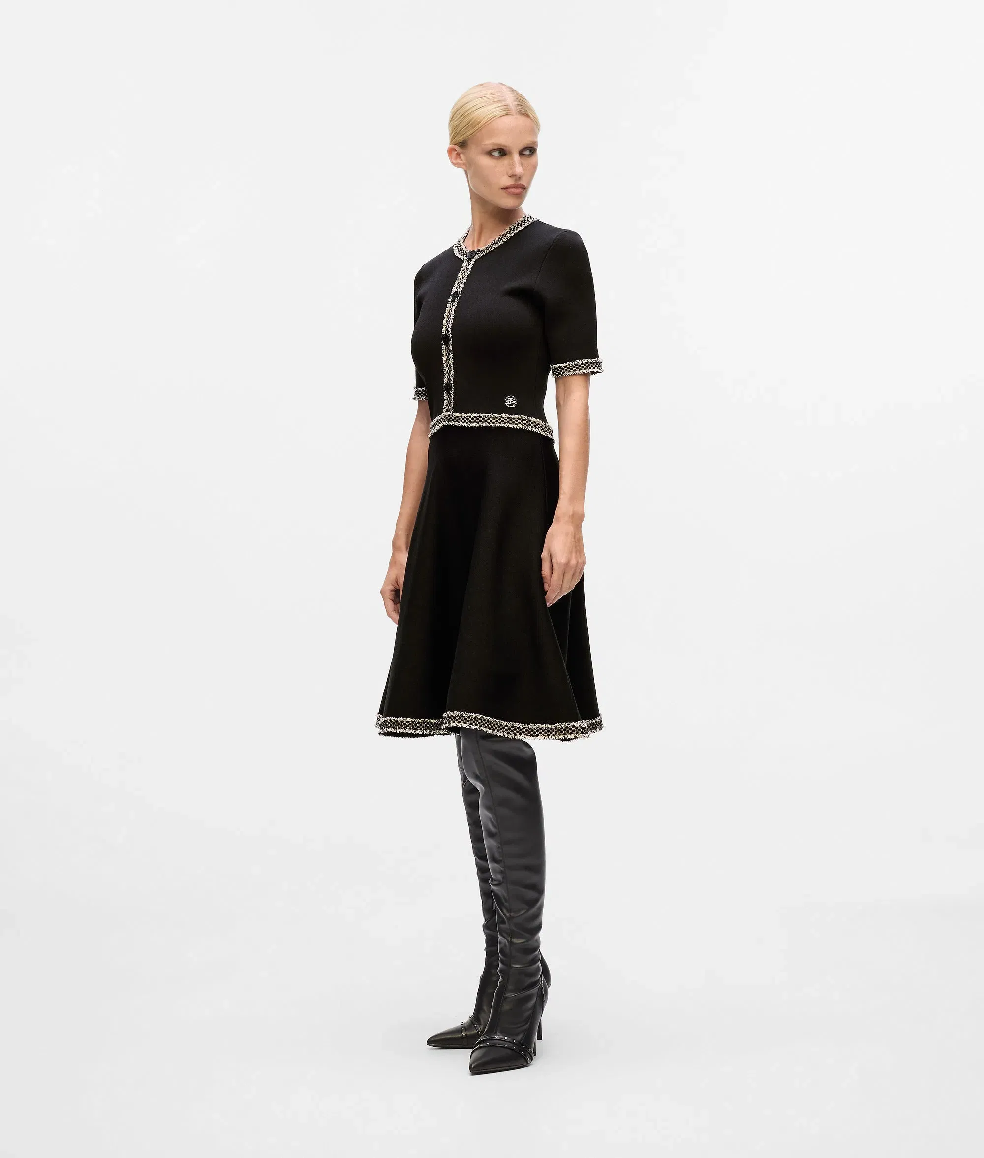 Karl Lagerfeld Bouclé Detail Knit Dress Black