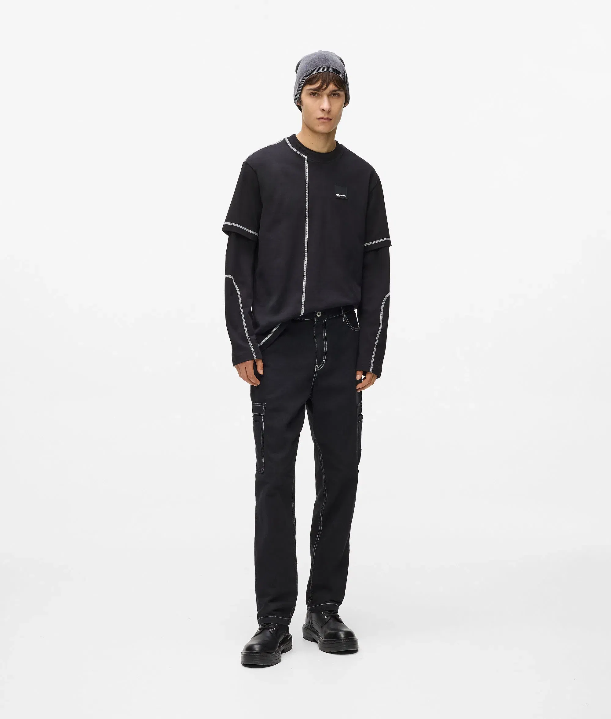 Karl Lagerfeld Contrast Stitch Cargo Pants Black