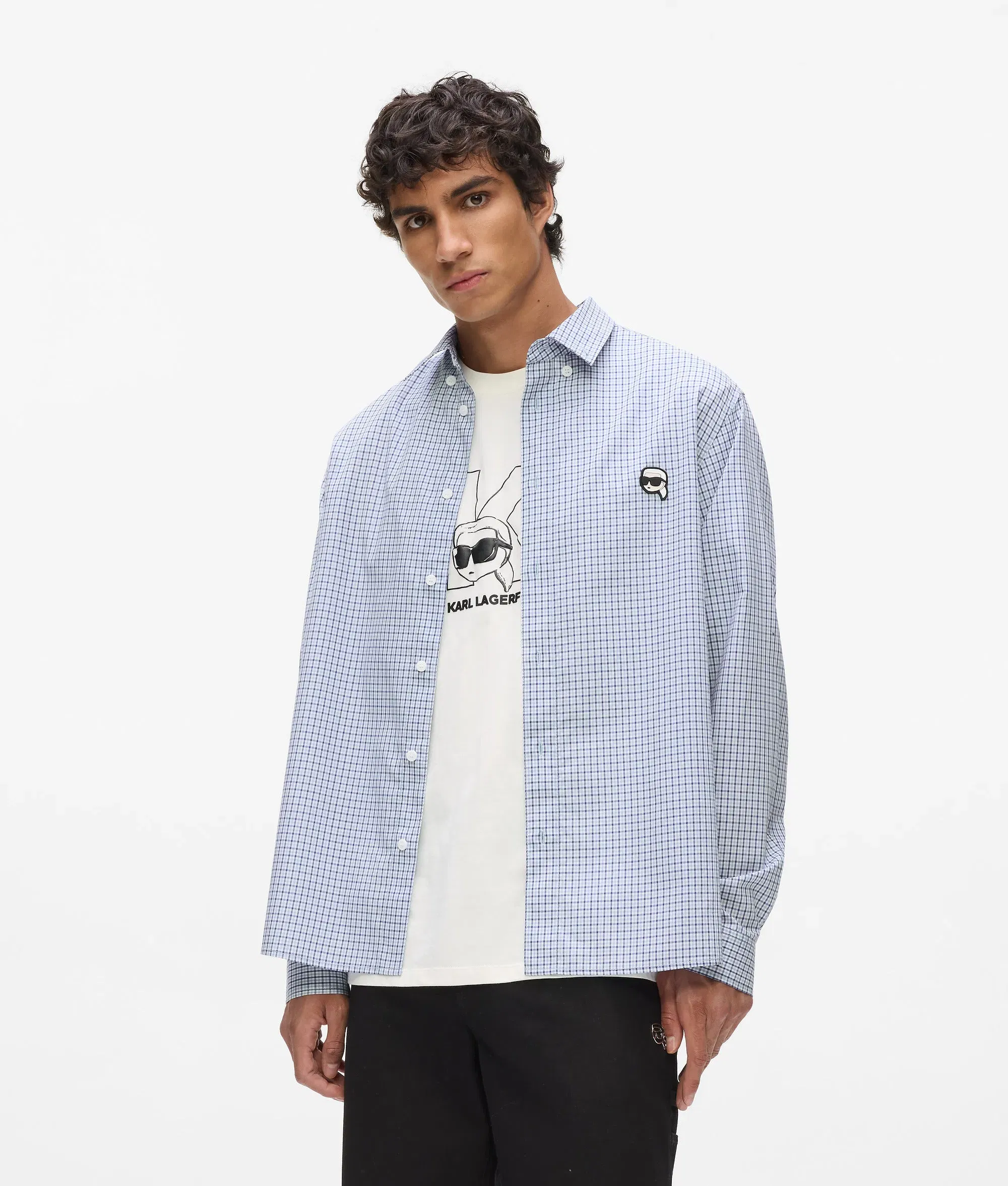 Karl Lagerfeld Ikon Checked Shirt Blue