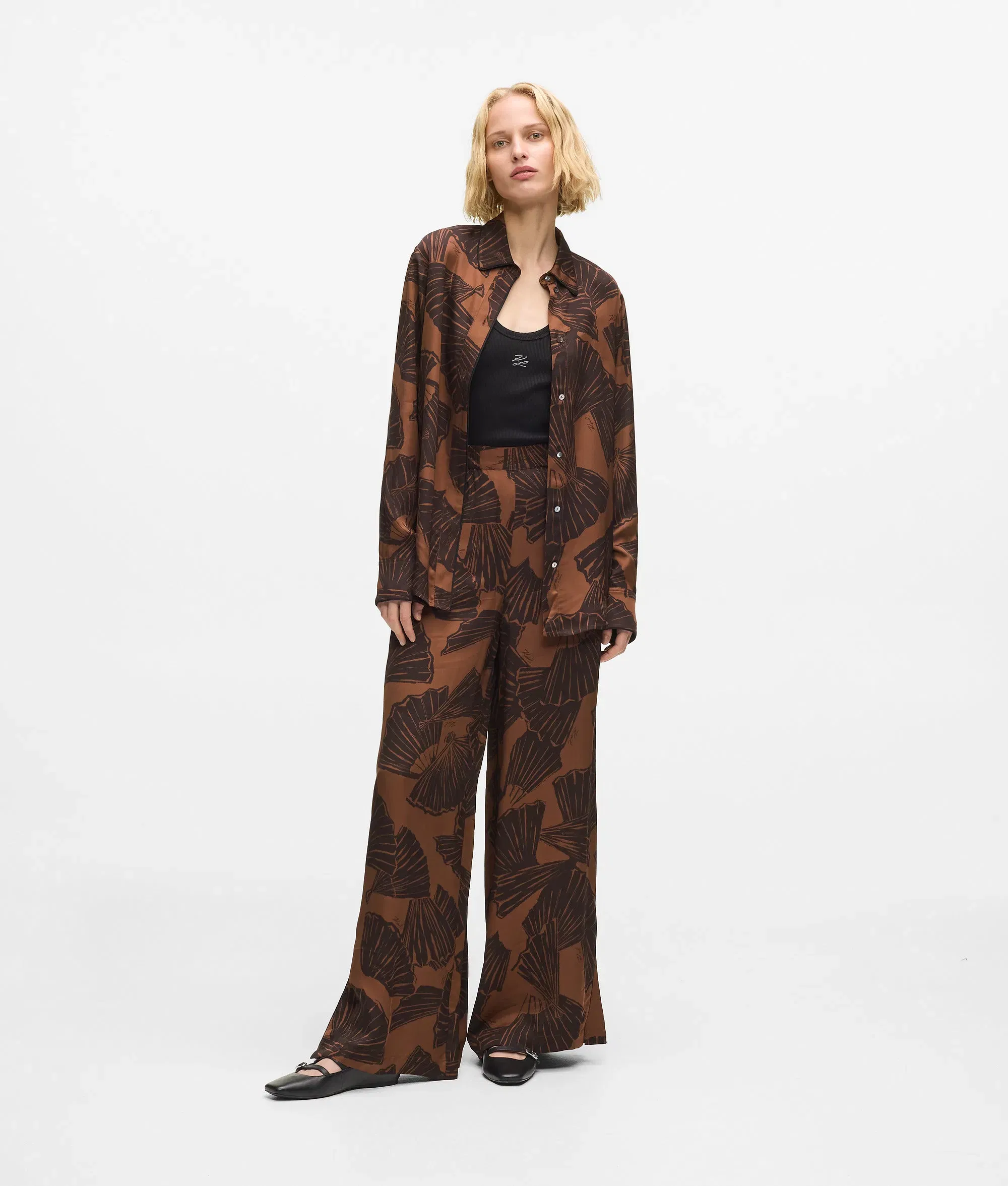 Karl Lagerfeld Fan Print Pants Graphic Fan Friar Brown