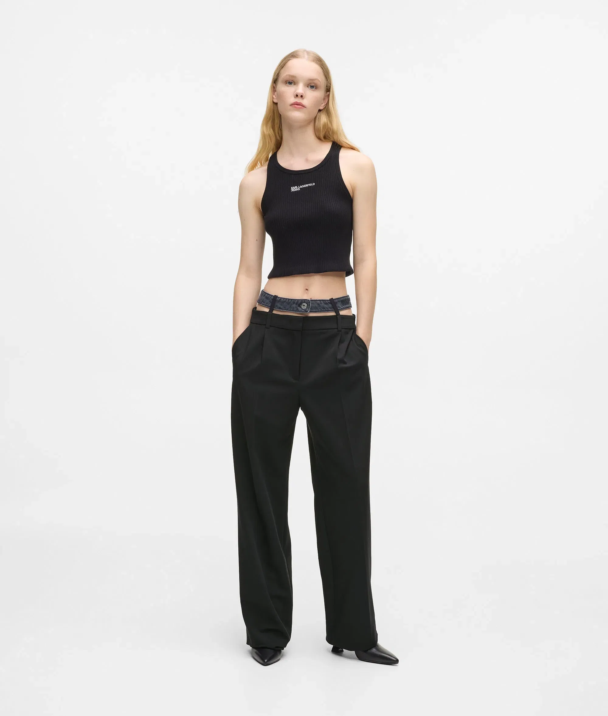 Karl Lagerfeld Double Waistband Pants Washed Black - Black