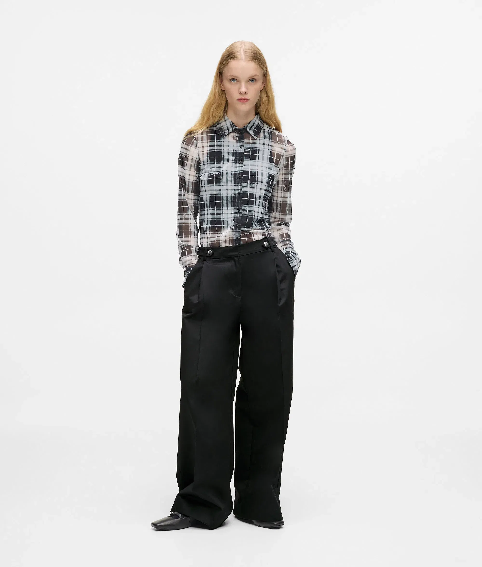 Karl Lagerfeld Wide Leg Tailored Pants Washed Black