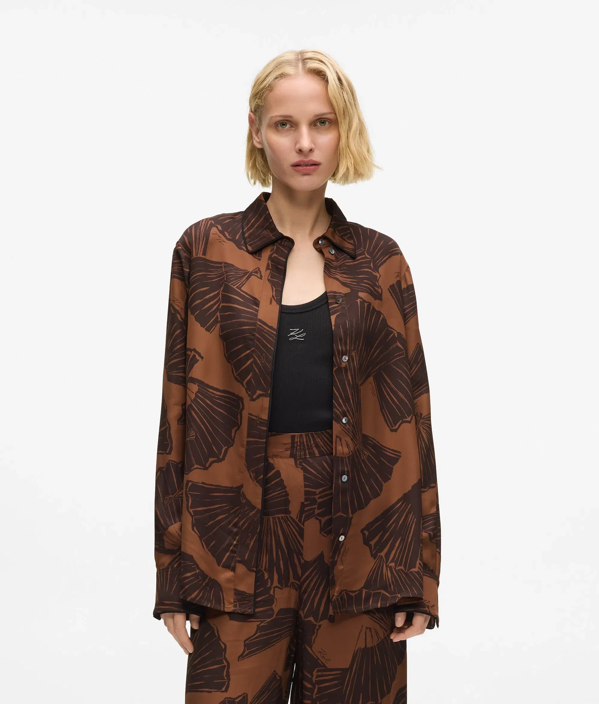 Karl Lagerfeld Fan Print Shirt Graphic Fan Friar Brown