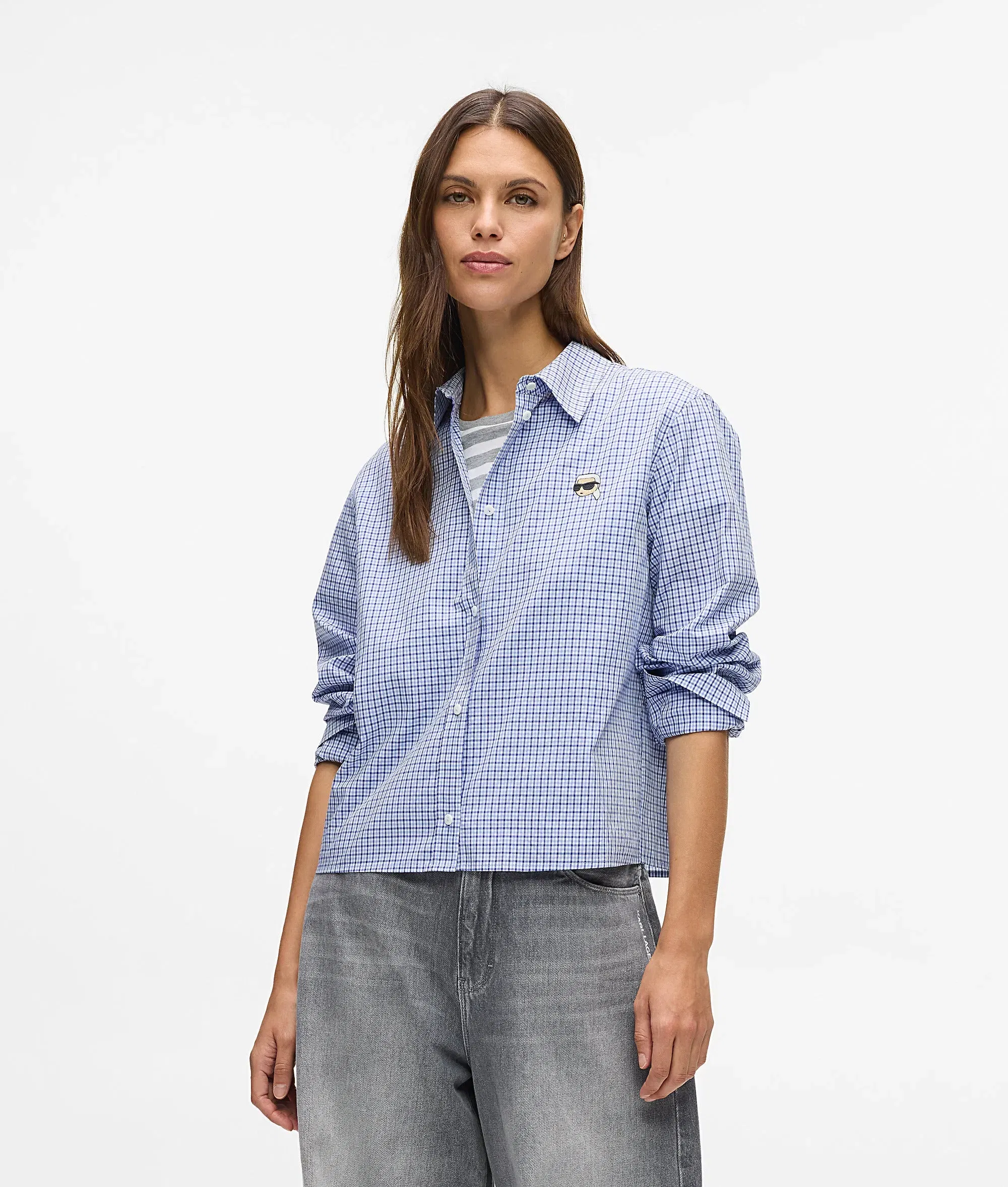 Karl Lagerfeld Ikon Checked Shirt Check Kentucky Blue White