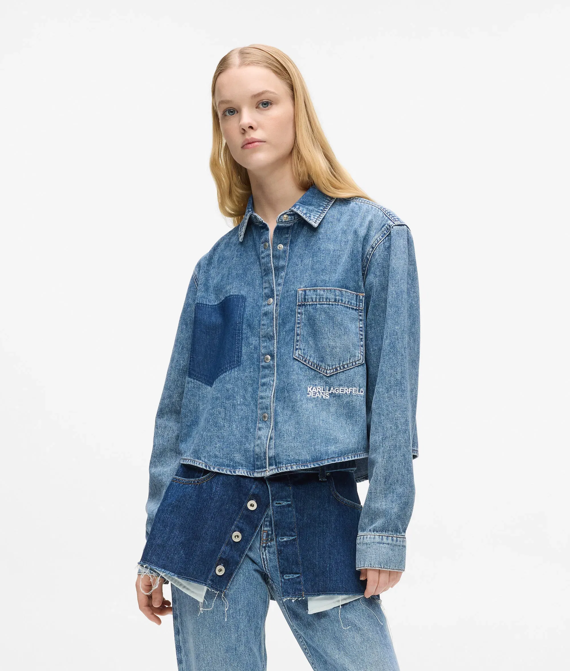 Karl Lagerfeld Boxy Denim Shirt Mid Blue
