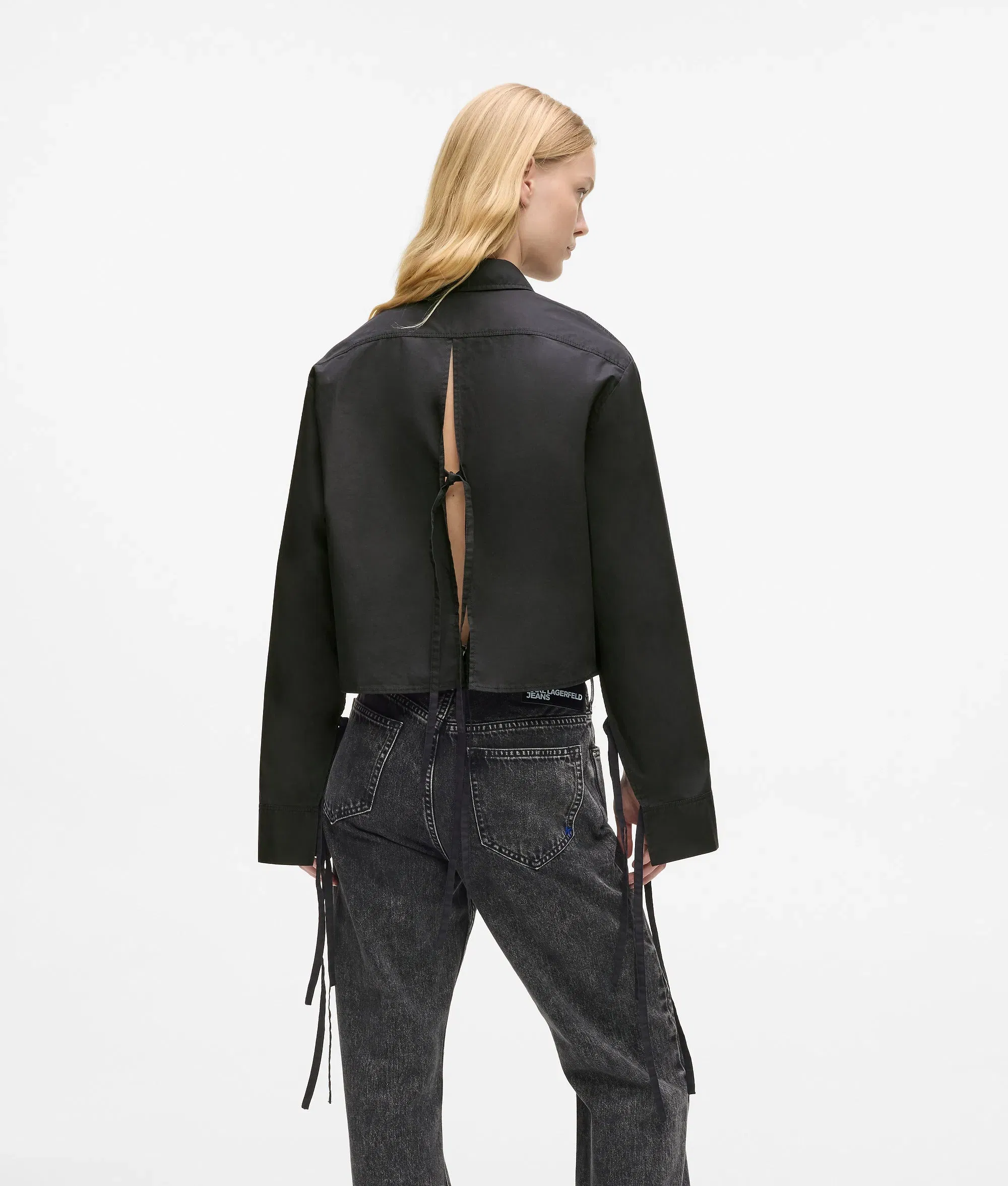 Karl Lagerfeld Tie Back Shirt Washed Black