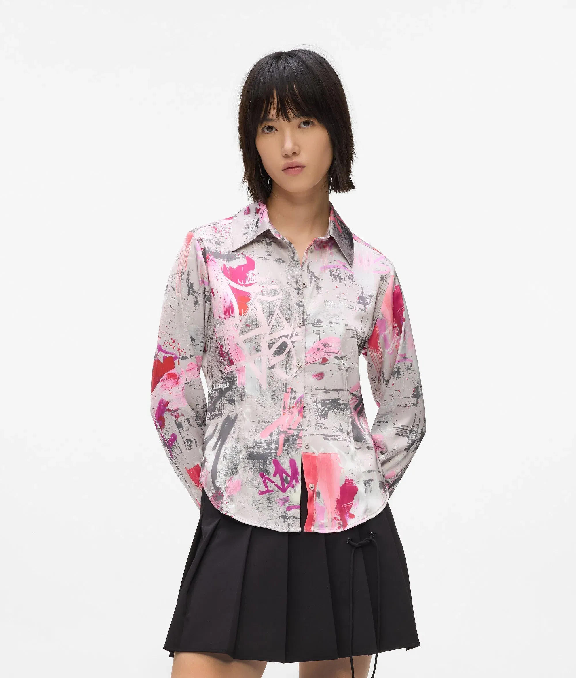 Karl Lagerfeld All - Over Paint Shirt Painters Print Pink All Over Print