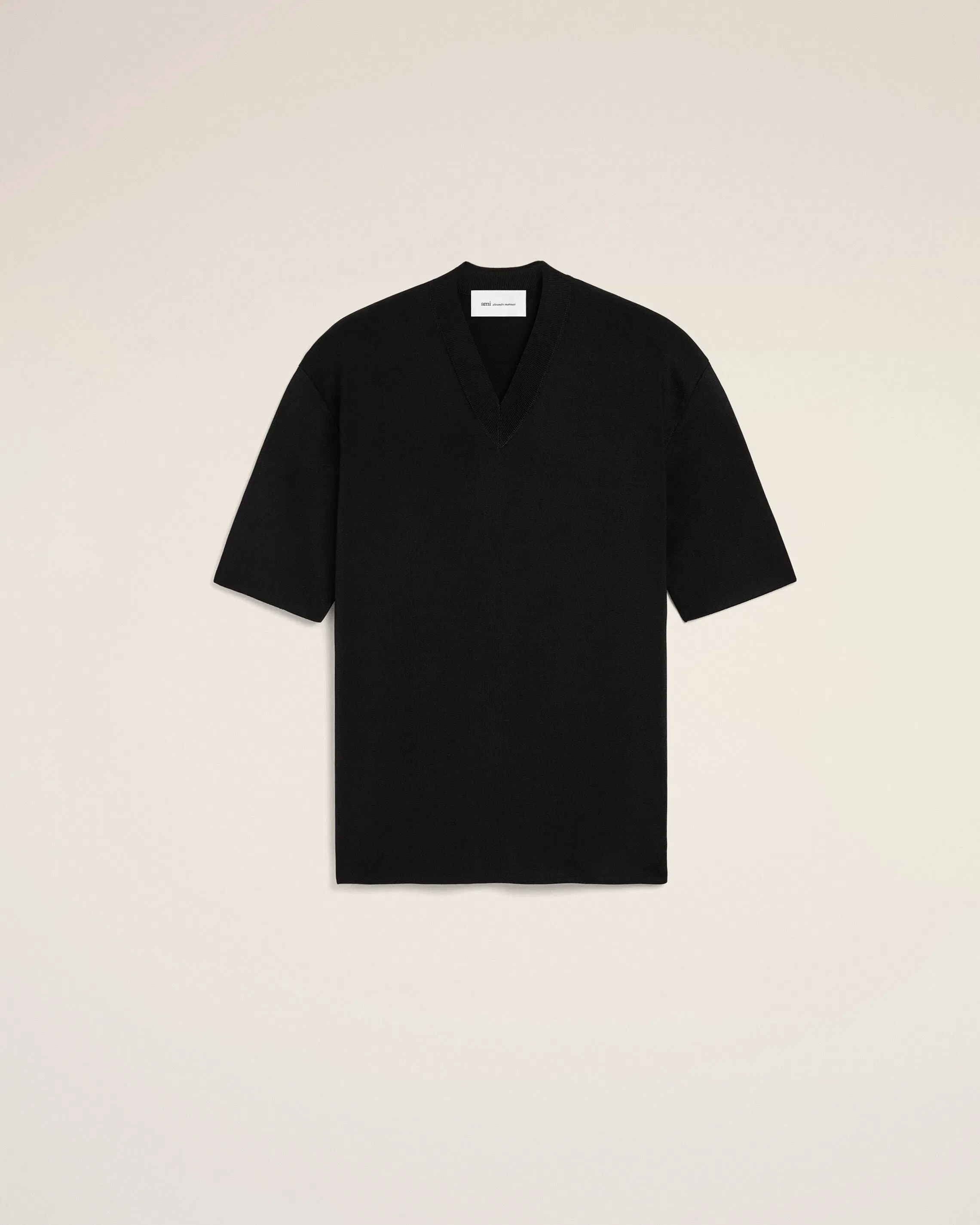 AmiParis Black Wool Short Sleeves V Neck Sweater