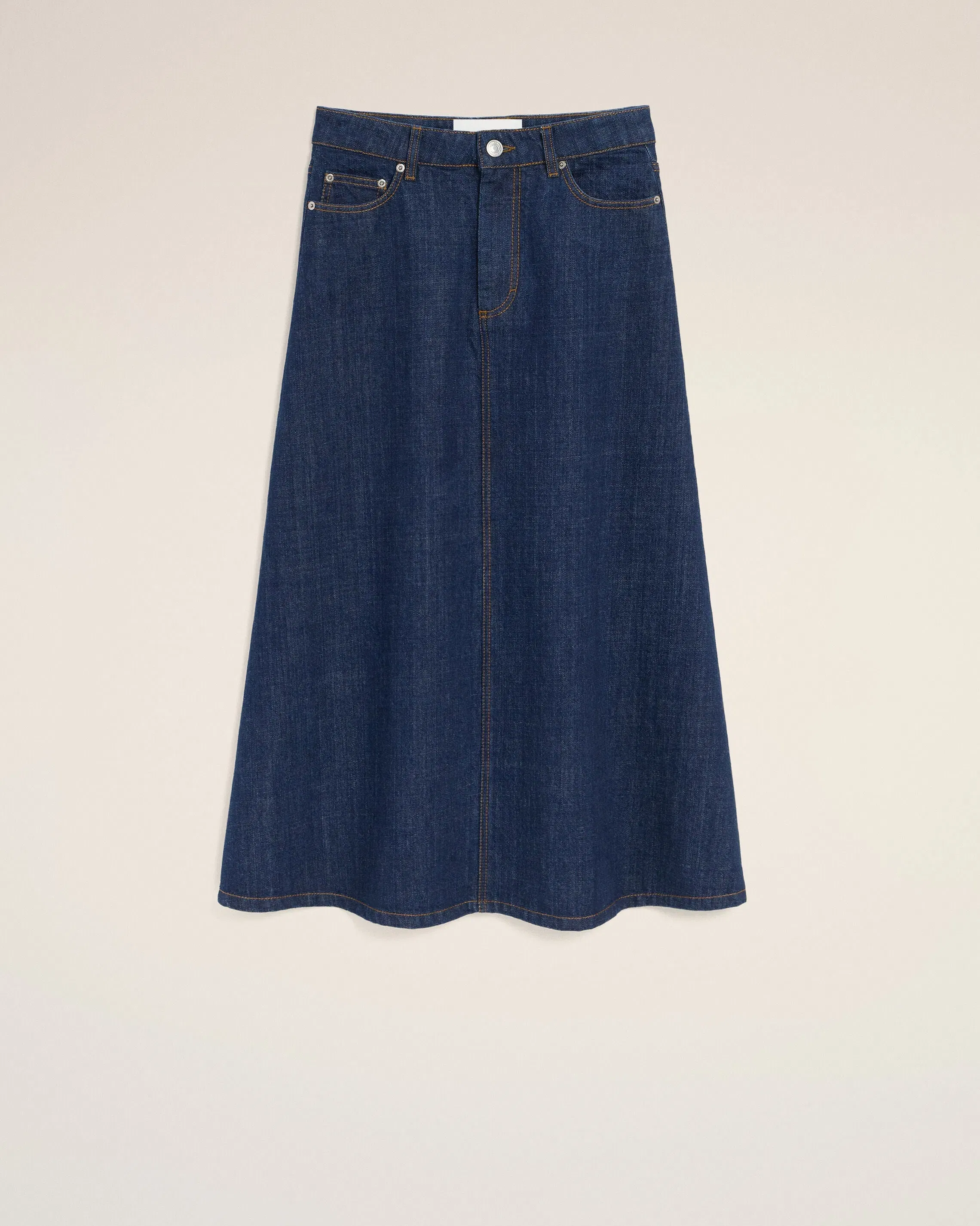 AmiParis Blue Cotton Long Skirt Indigo Women's