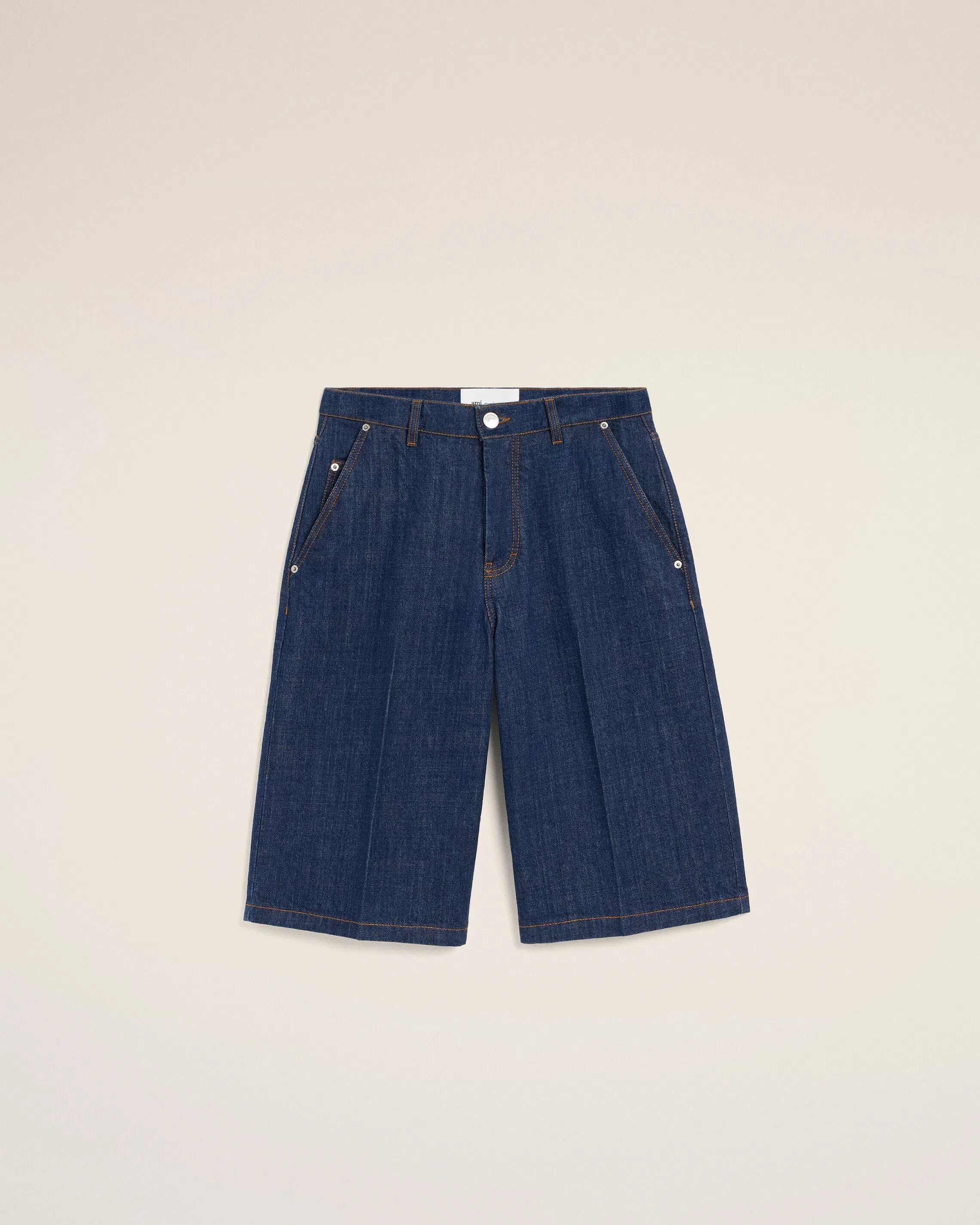 AmiParis Blue Cotton Loose Bermuda Shorts Indigo