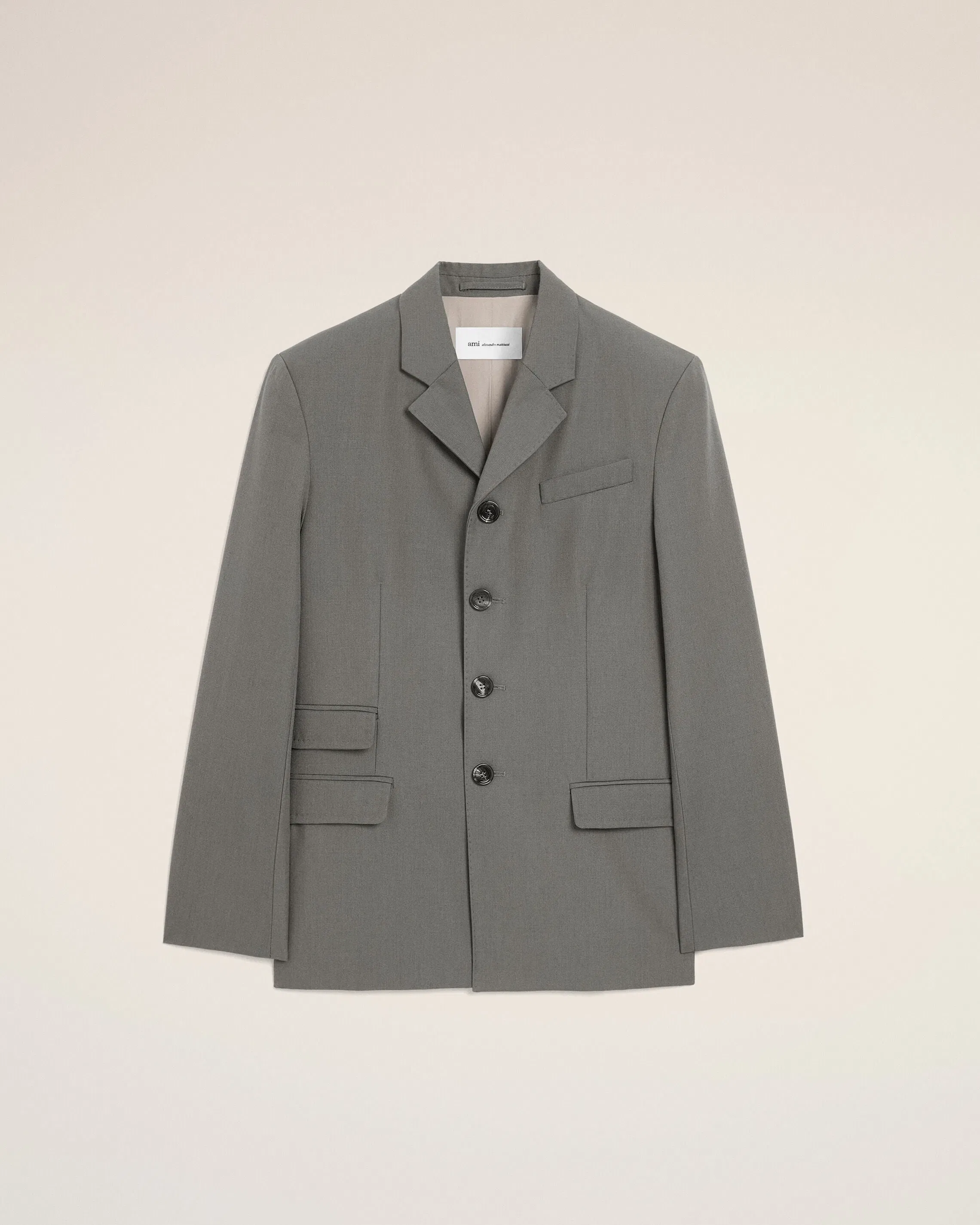 AmiParis Grey New Wool Single Breasted Straight Jacket