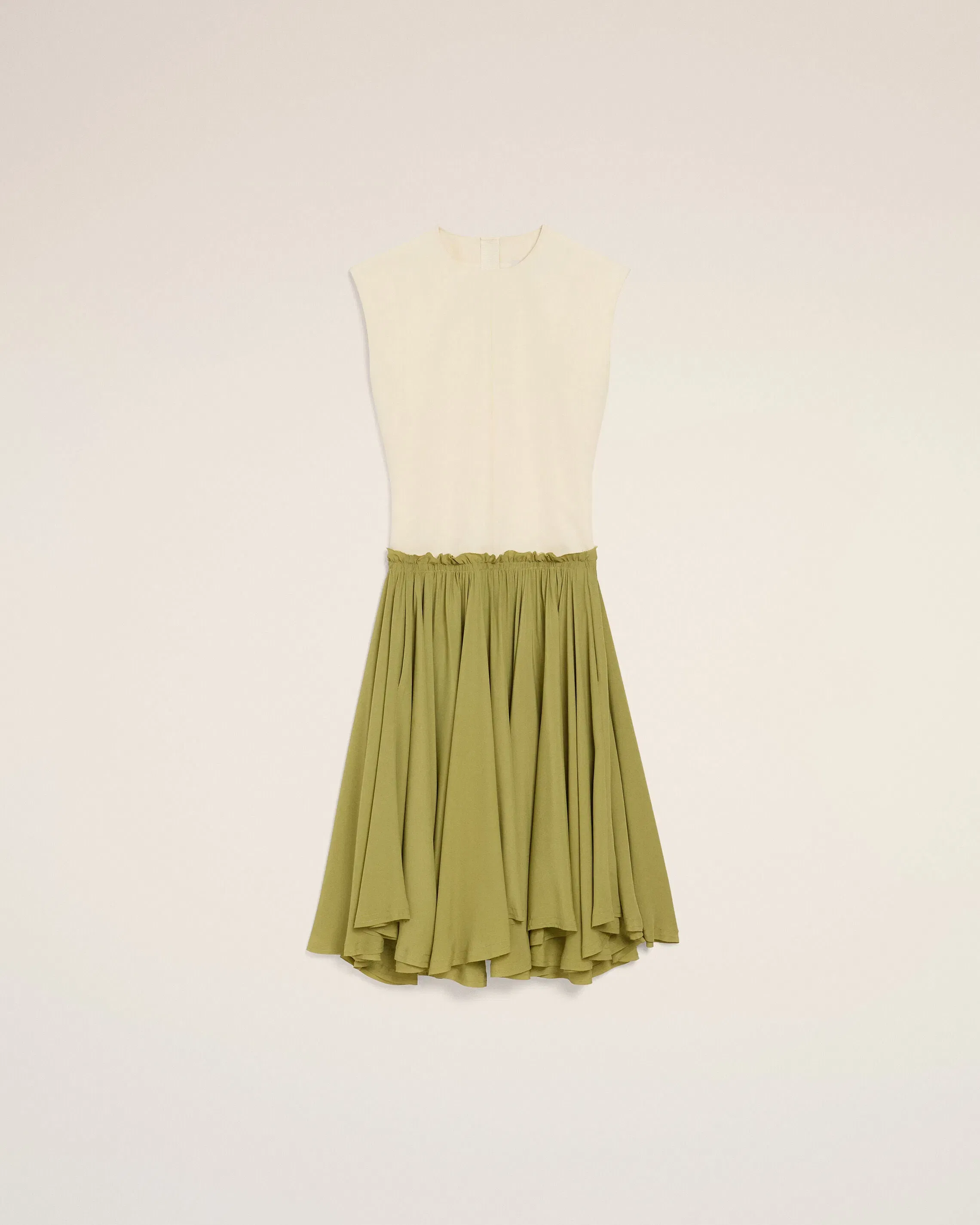AmiParis White And Green Bicolor New Wool Midi Dress Cream Women's