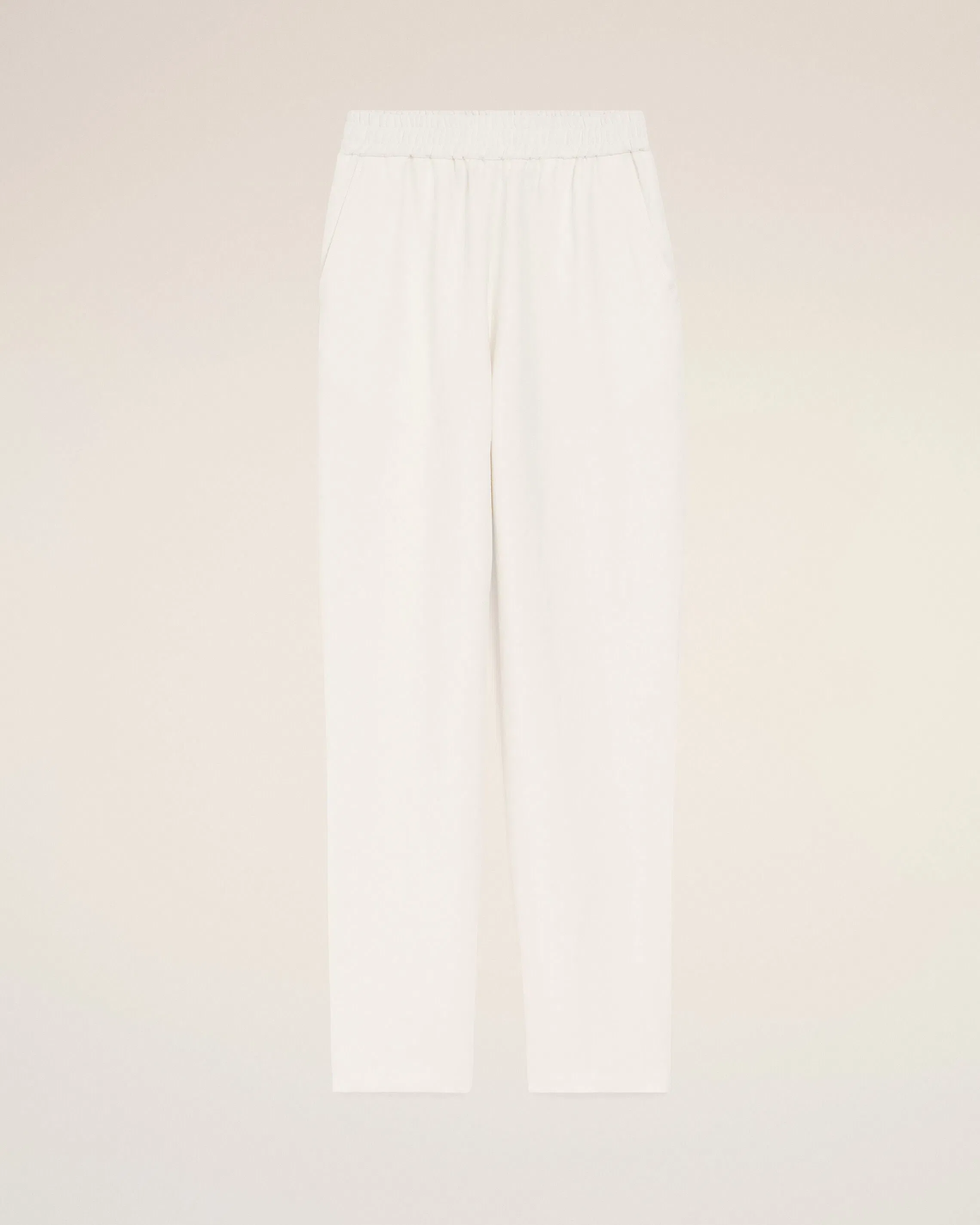 AmiParis White Blended Linen Elasticated Waist Trousers Cream Women's