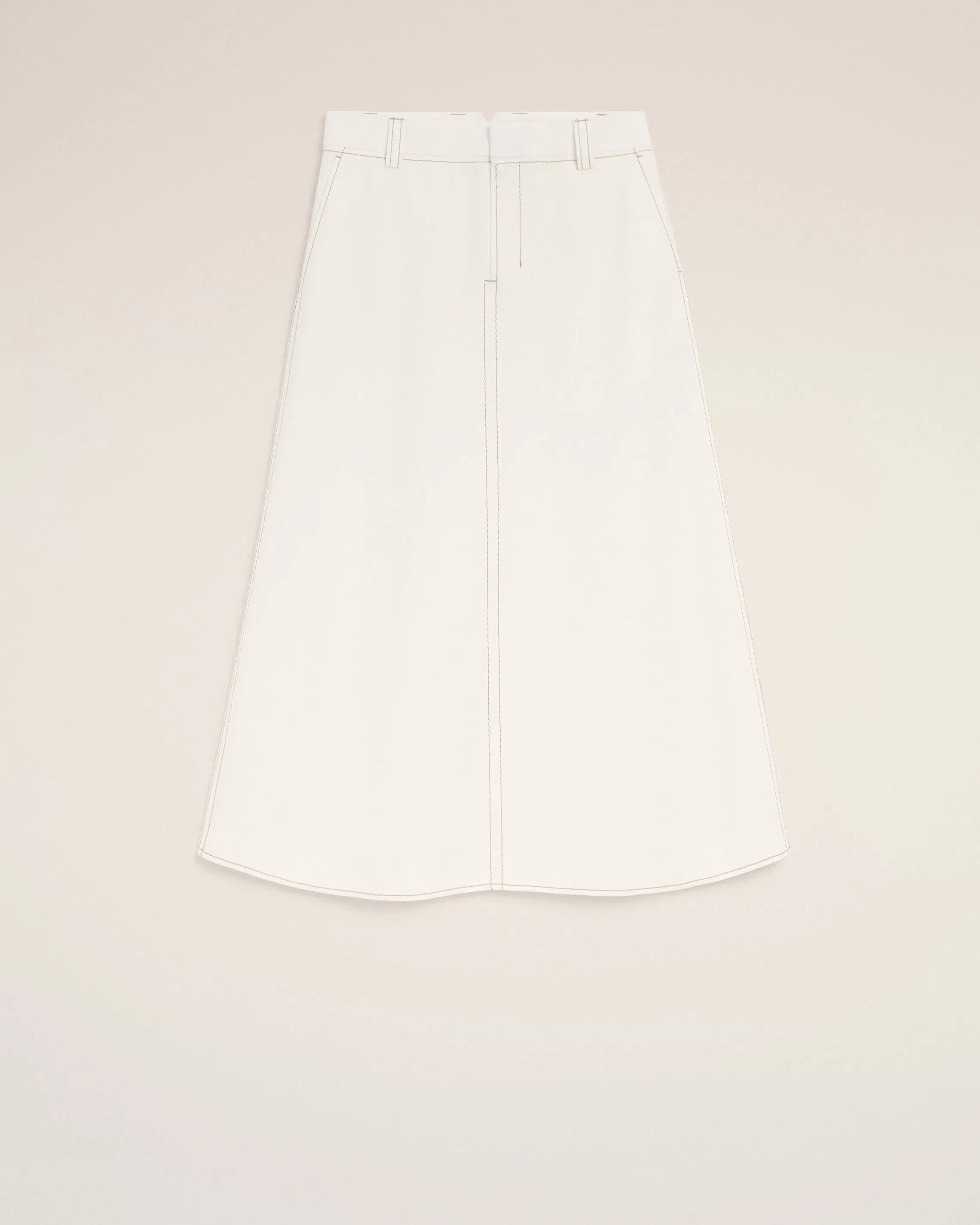AmiParis White Cotton Gabardine Long Trapeze Skirt Cream Women's