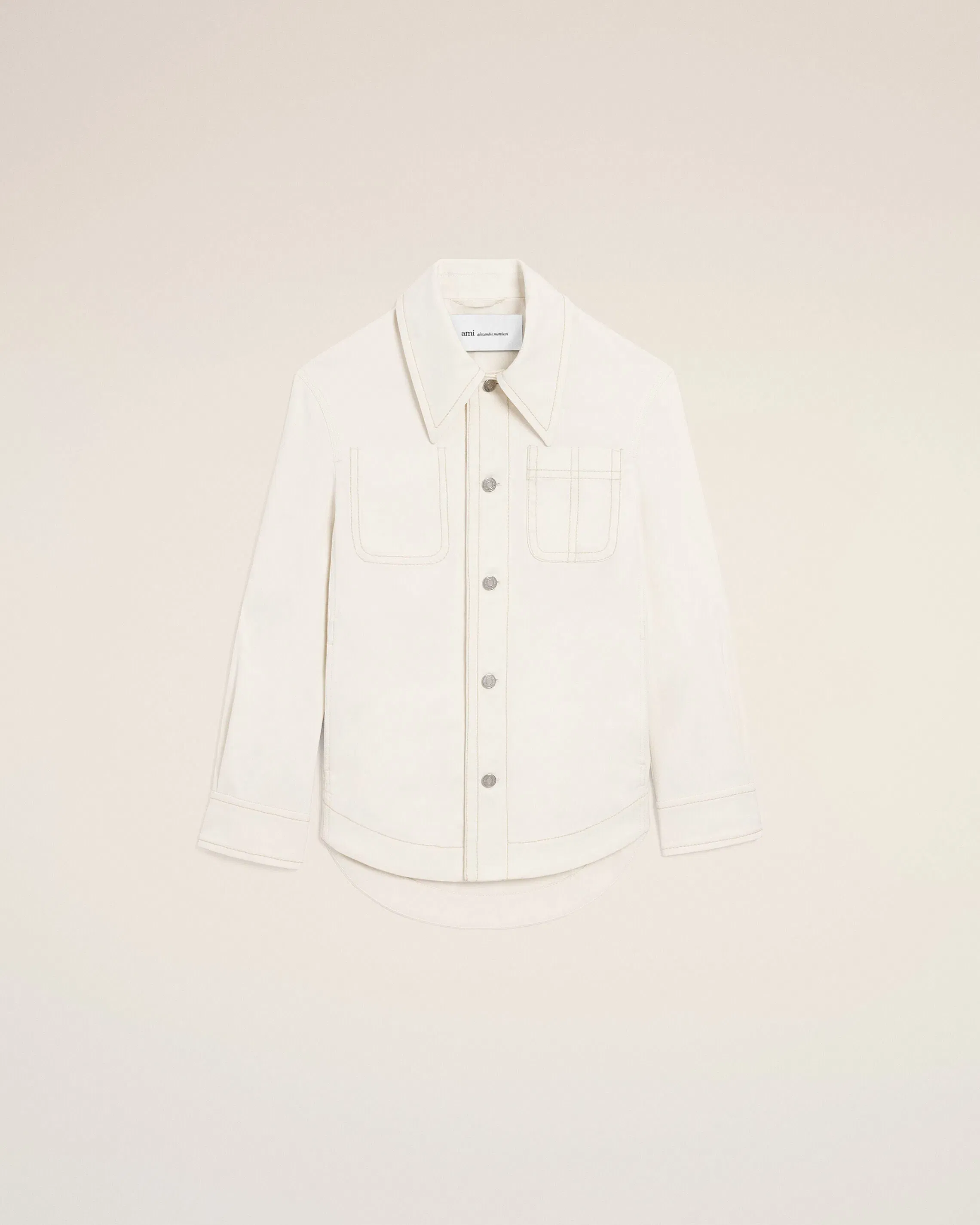 AmiParis White Cotton Worker Buttoned Jacket Cream