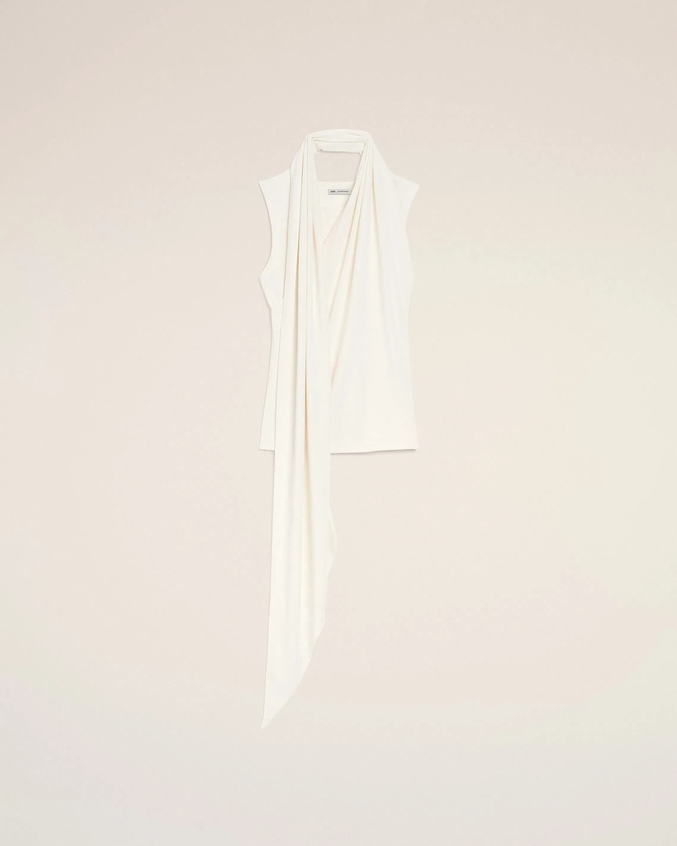 AmiParis White Jersey Sleeveless Lavalliere Top Cream Women's