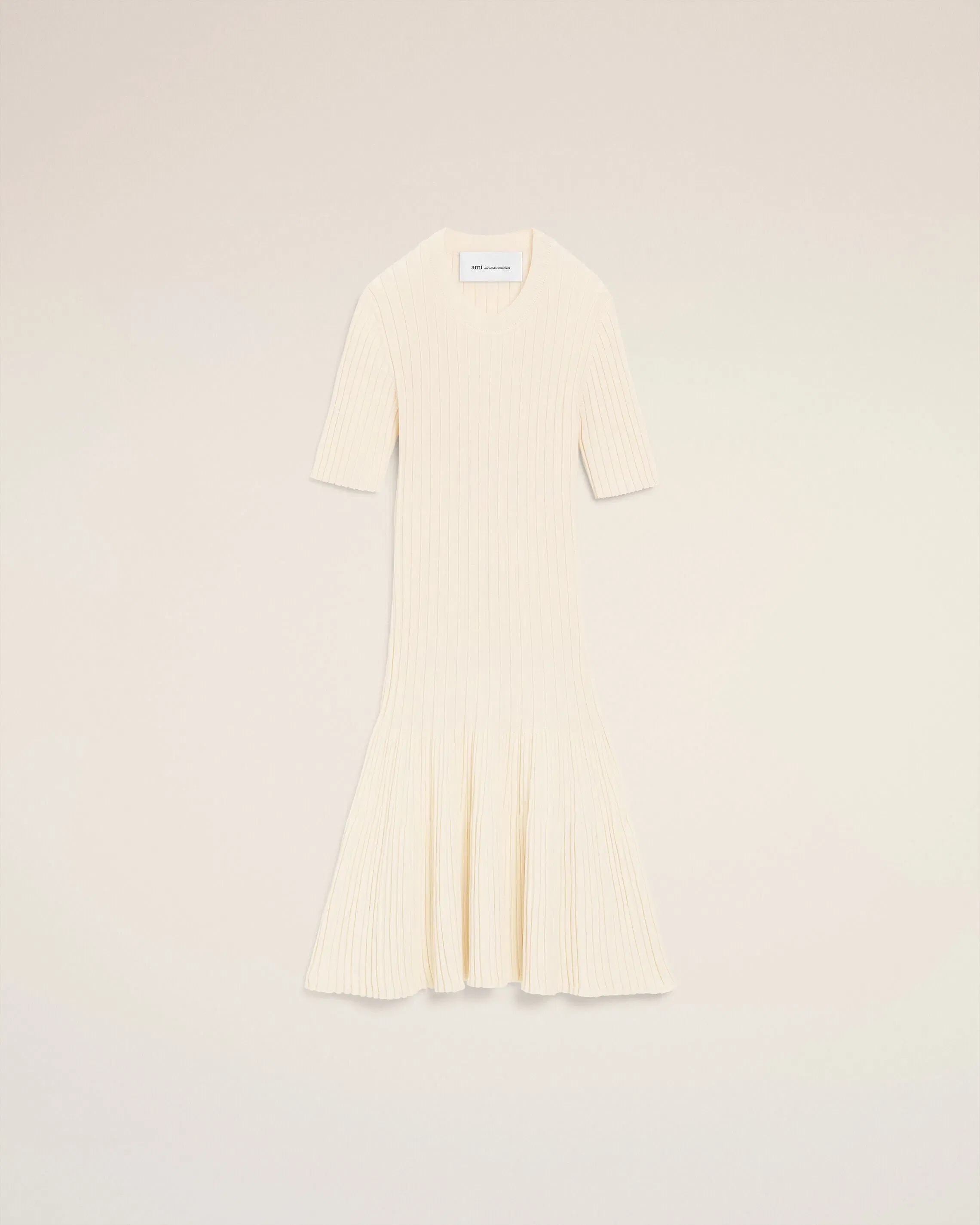 AmiParis White Knit Mini Godet Dress Cream Women's