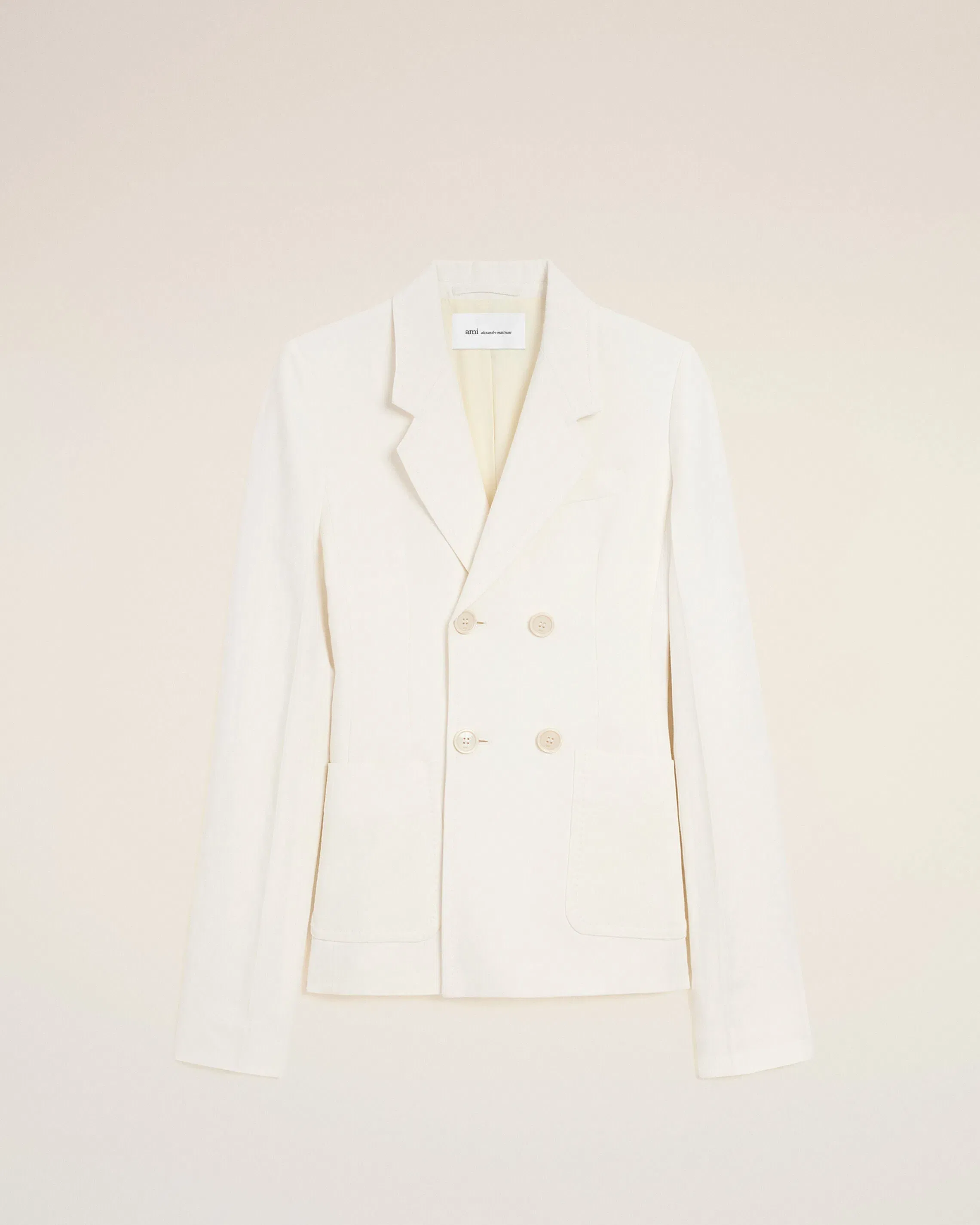 AmiParis White Linen Double Breasted Bar Jacket Cream Women's