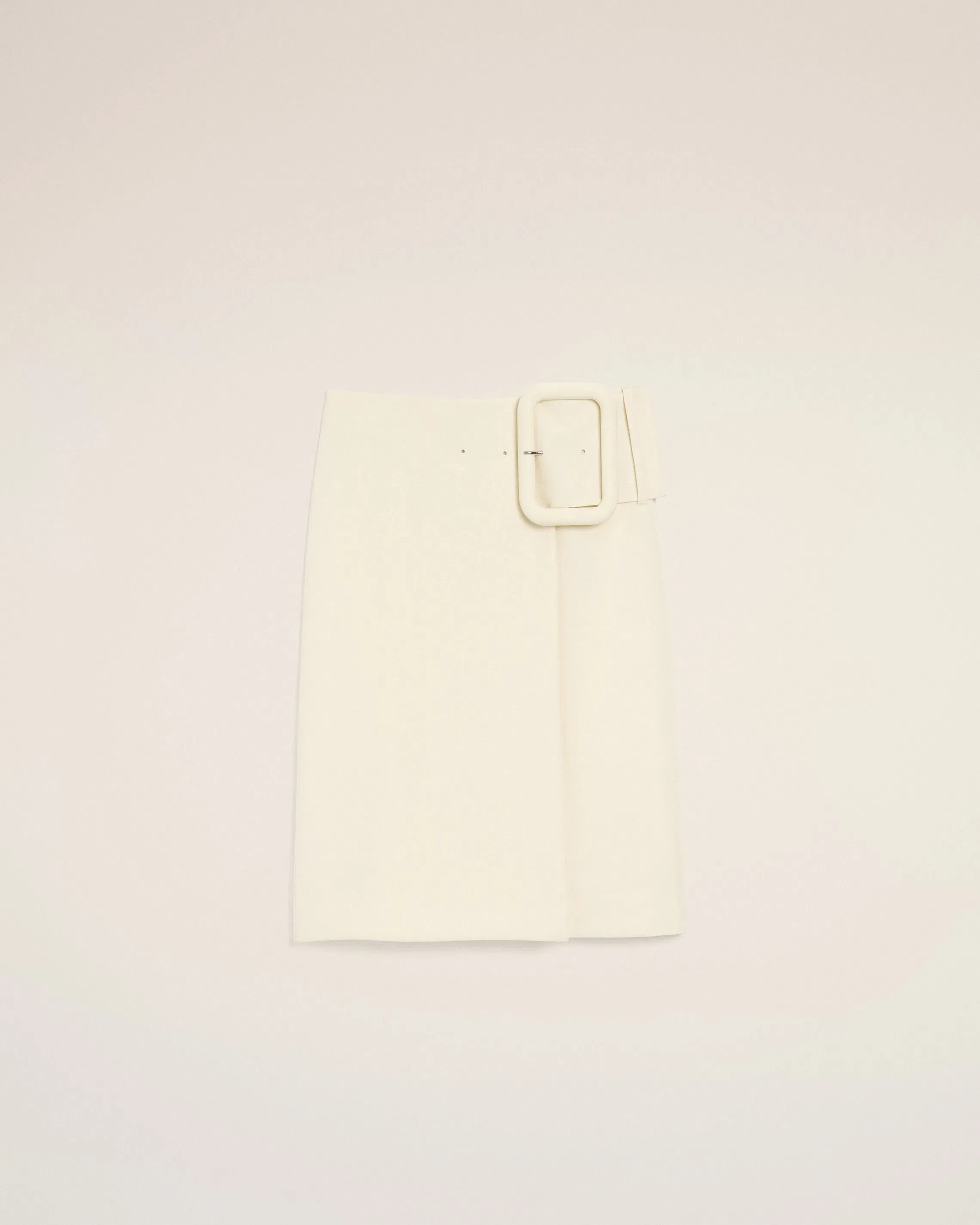 AmiParis White New Wool Big Buckle Belted Midi Skirt Cream Women's
