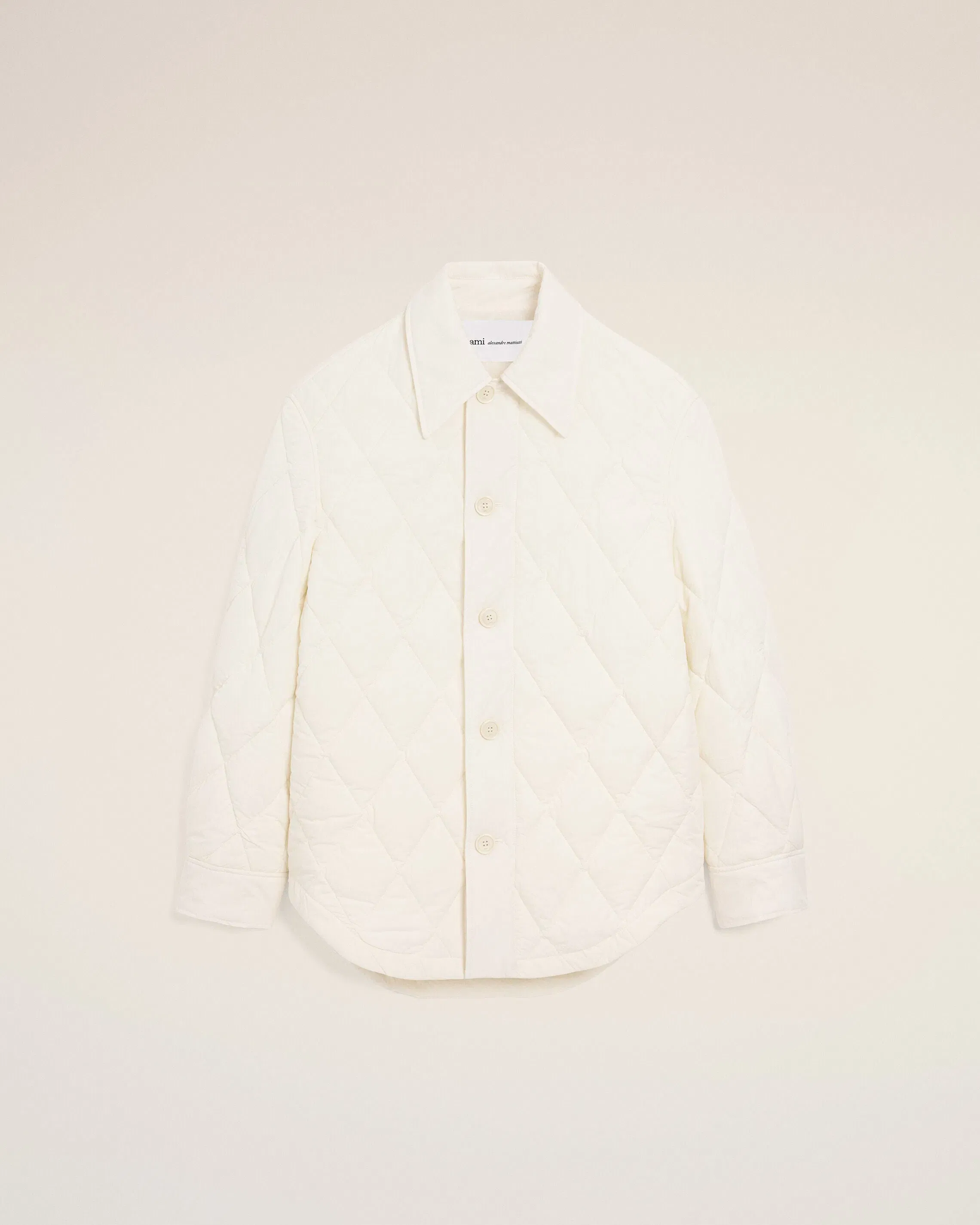 AmiParis White Nylon Padded Buttoned Jacket Cream