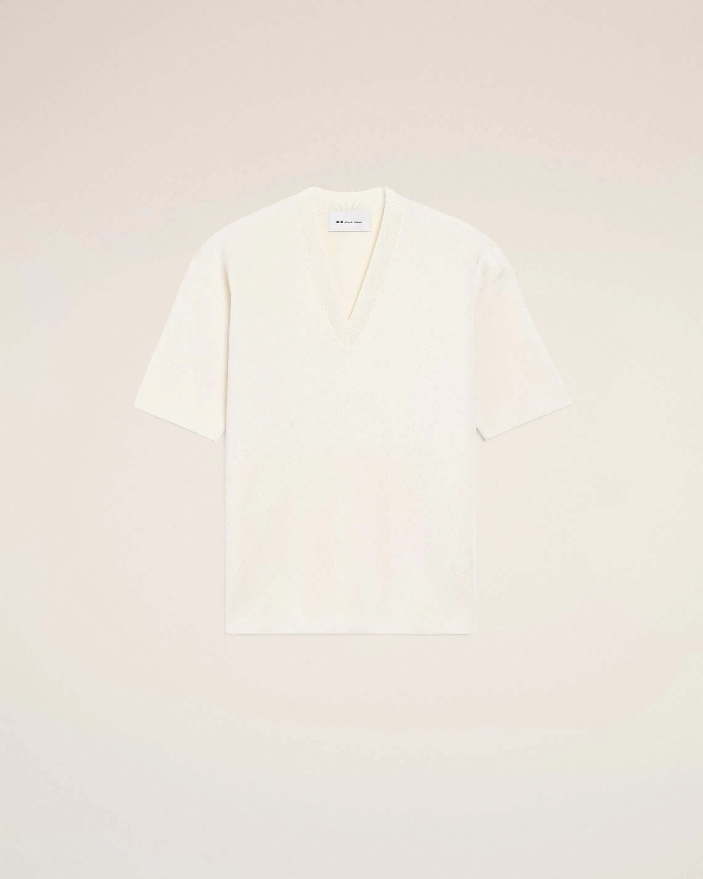 AmiParis White Wool Short Sleeves V Neck Sweater Cream Women's
