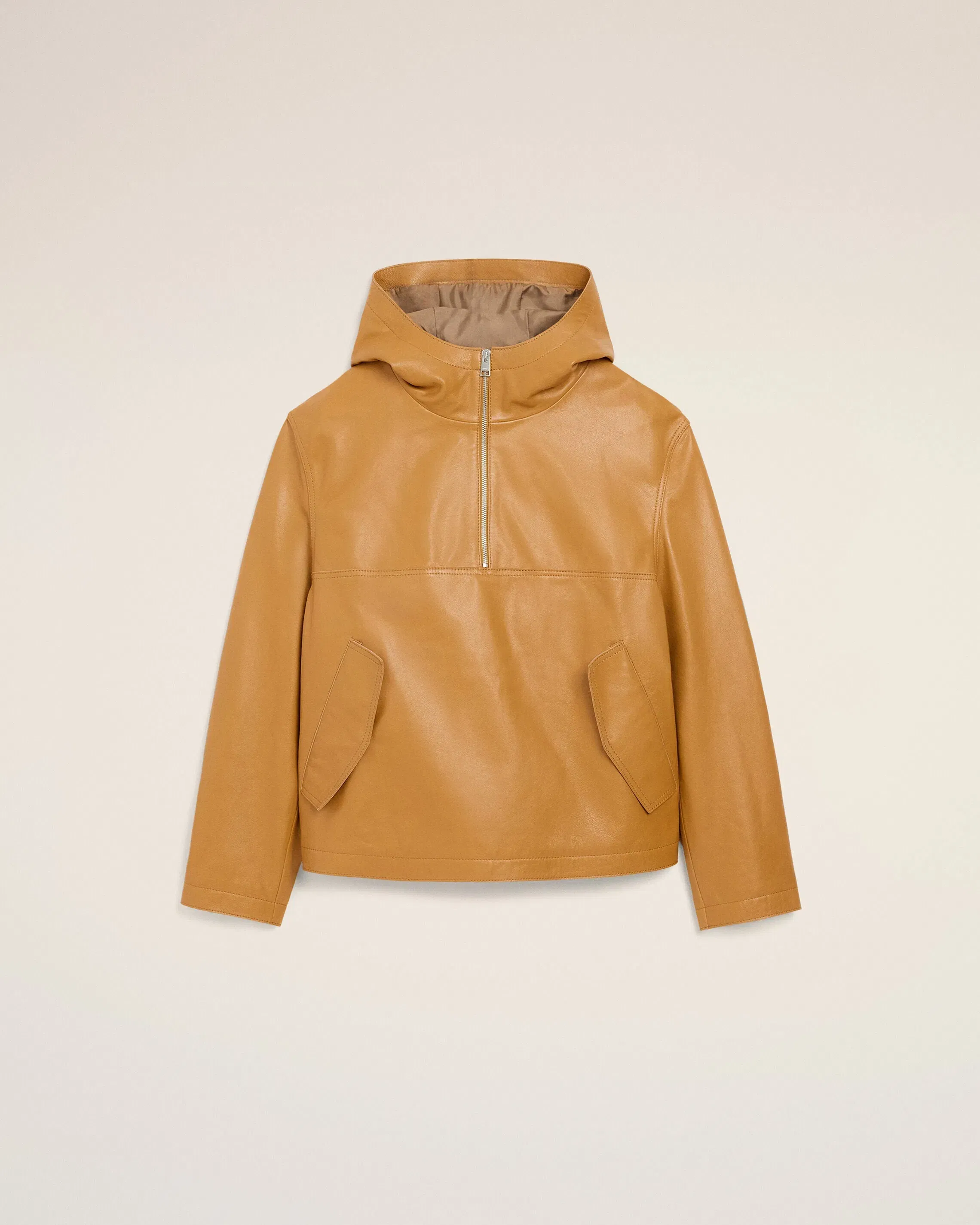 AmiParis Yellow Cow Leather Hooded Jacket Honey