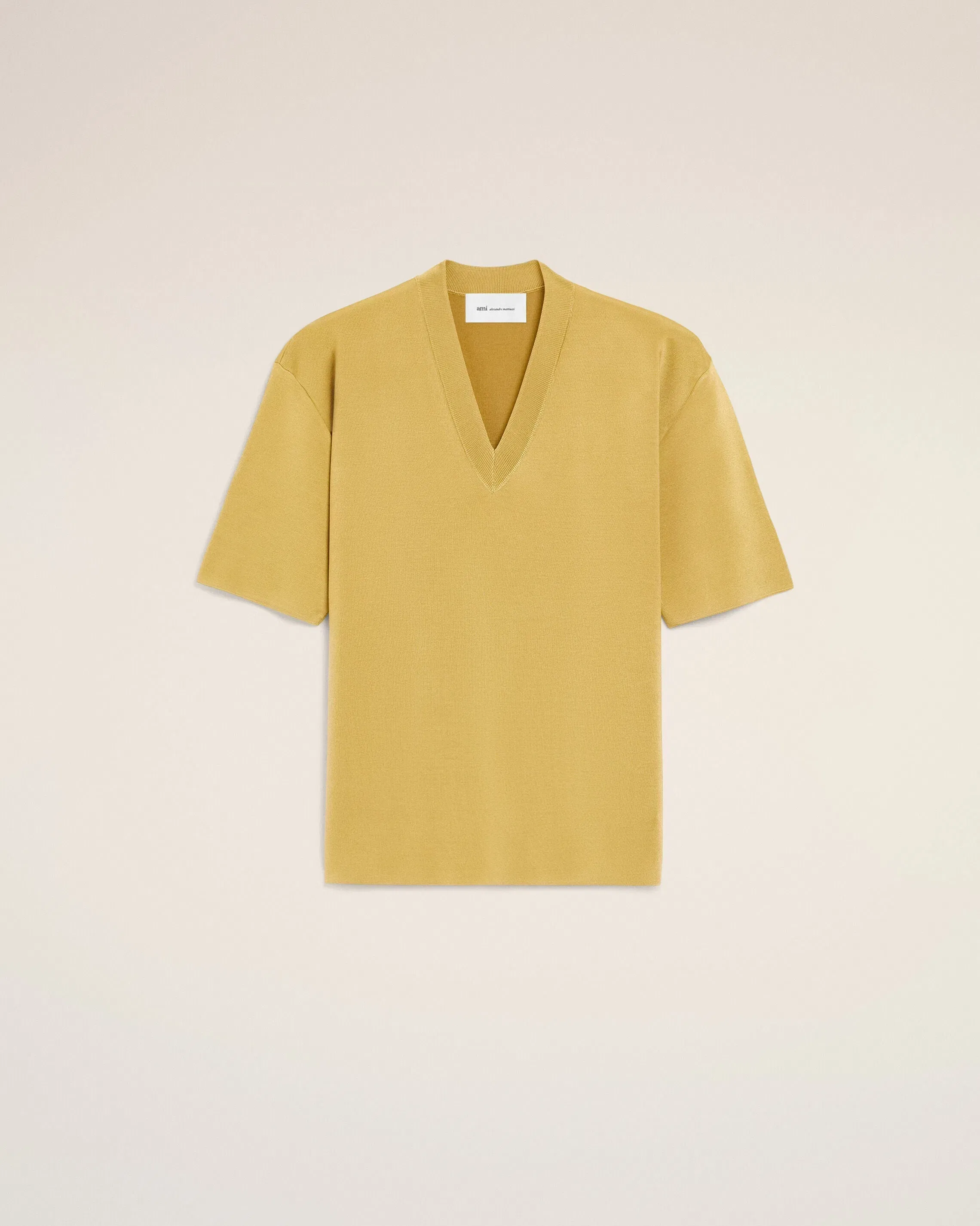 AmiParis Yellow Wool Short Sleeves V Neck Sweater Women's