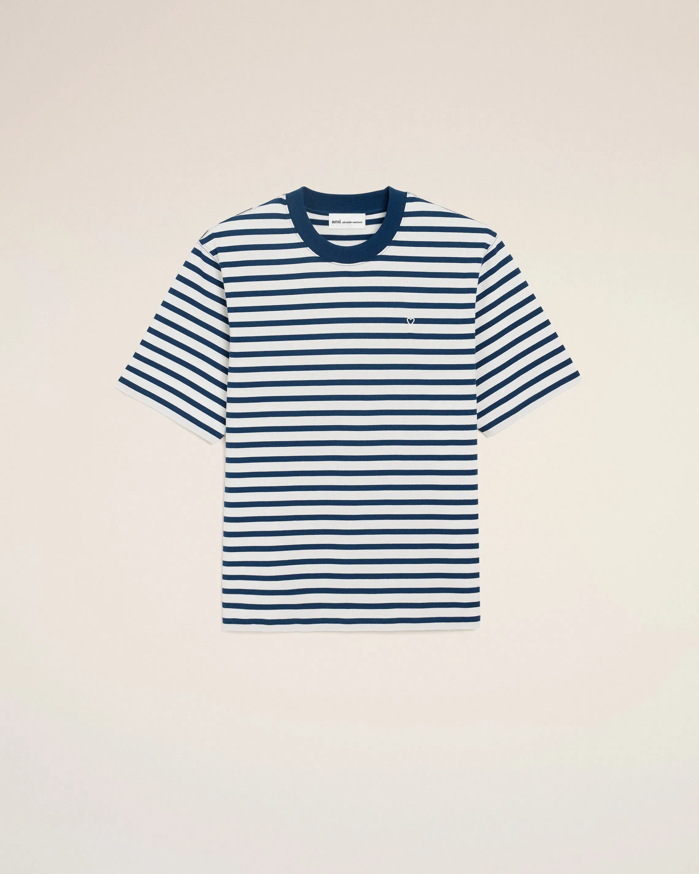 Blue Cotton Boxy Fit Mariniere Ami De Coeur T-Shirt Ink