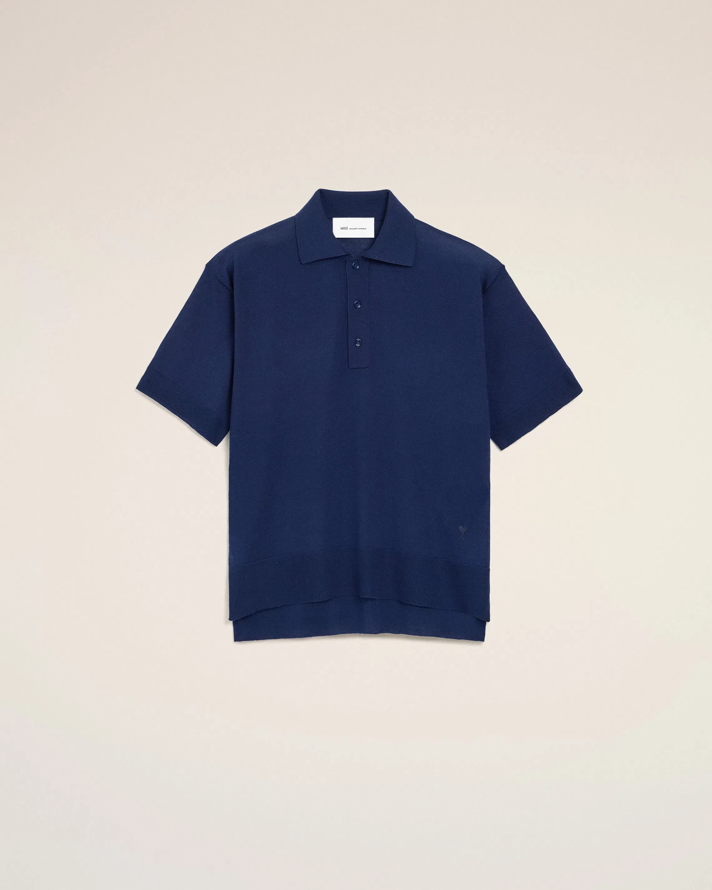 Blue Thin Wool Short Sleeves Ami De Coeur Polo Ink