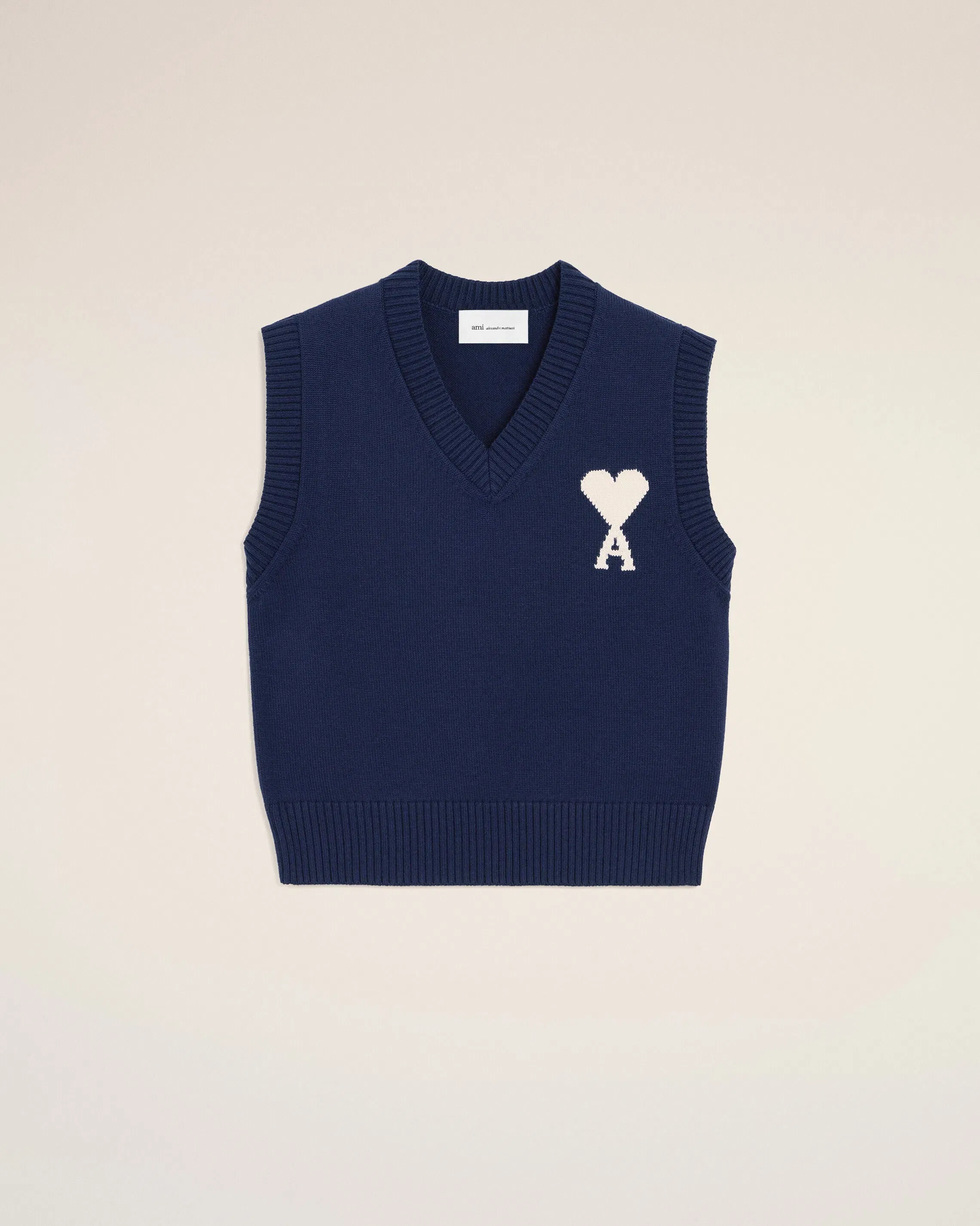 Blue Wool And Cotton Sleeveless Ami De Coeur Sweater Ink