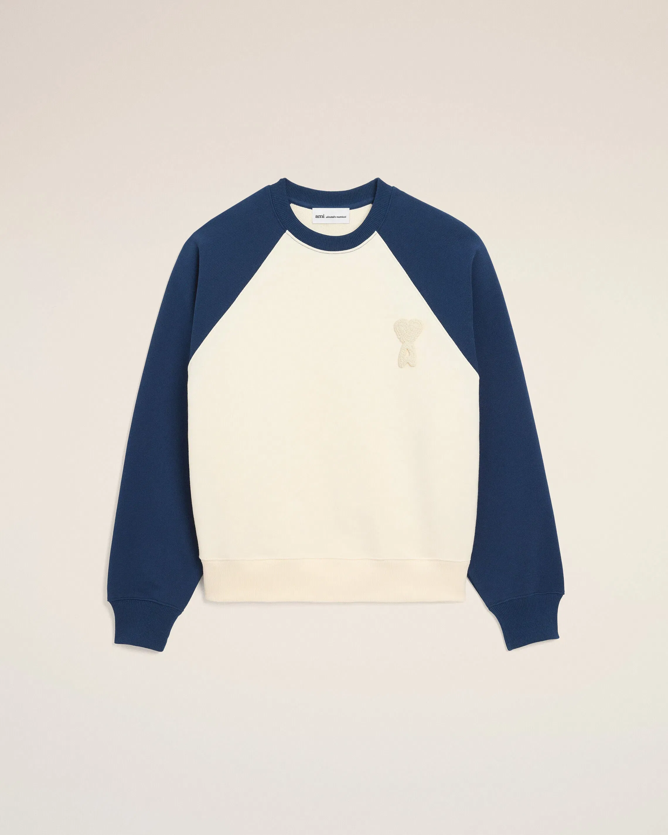 White And Blue Cotton Knitted Ami De Coeur Sweatshirt Cream