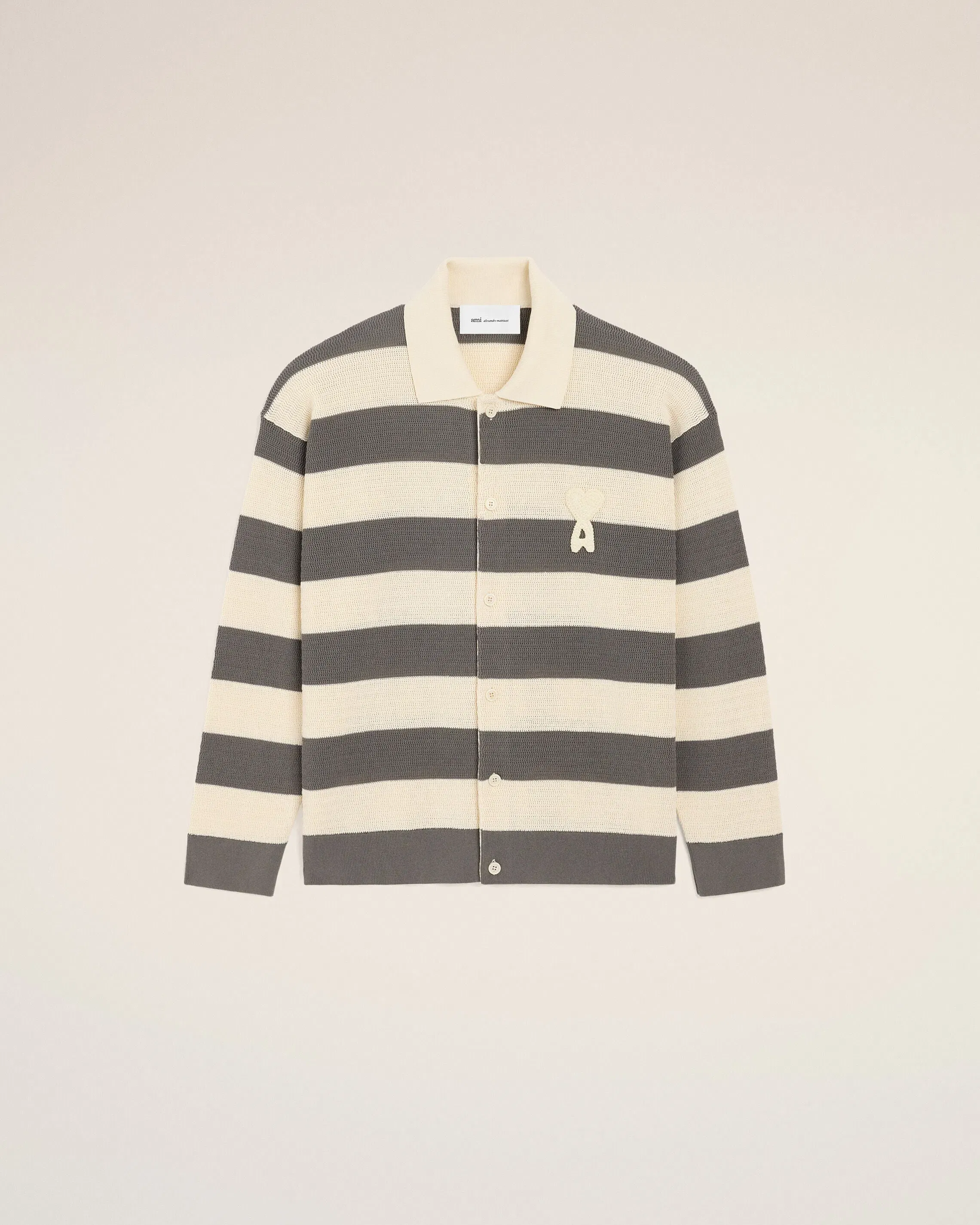 White And Brown Cotton Ami De Coeur Cardigan Cream