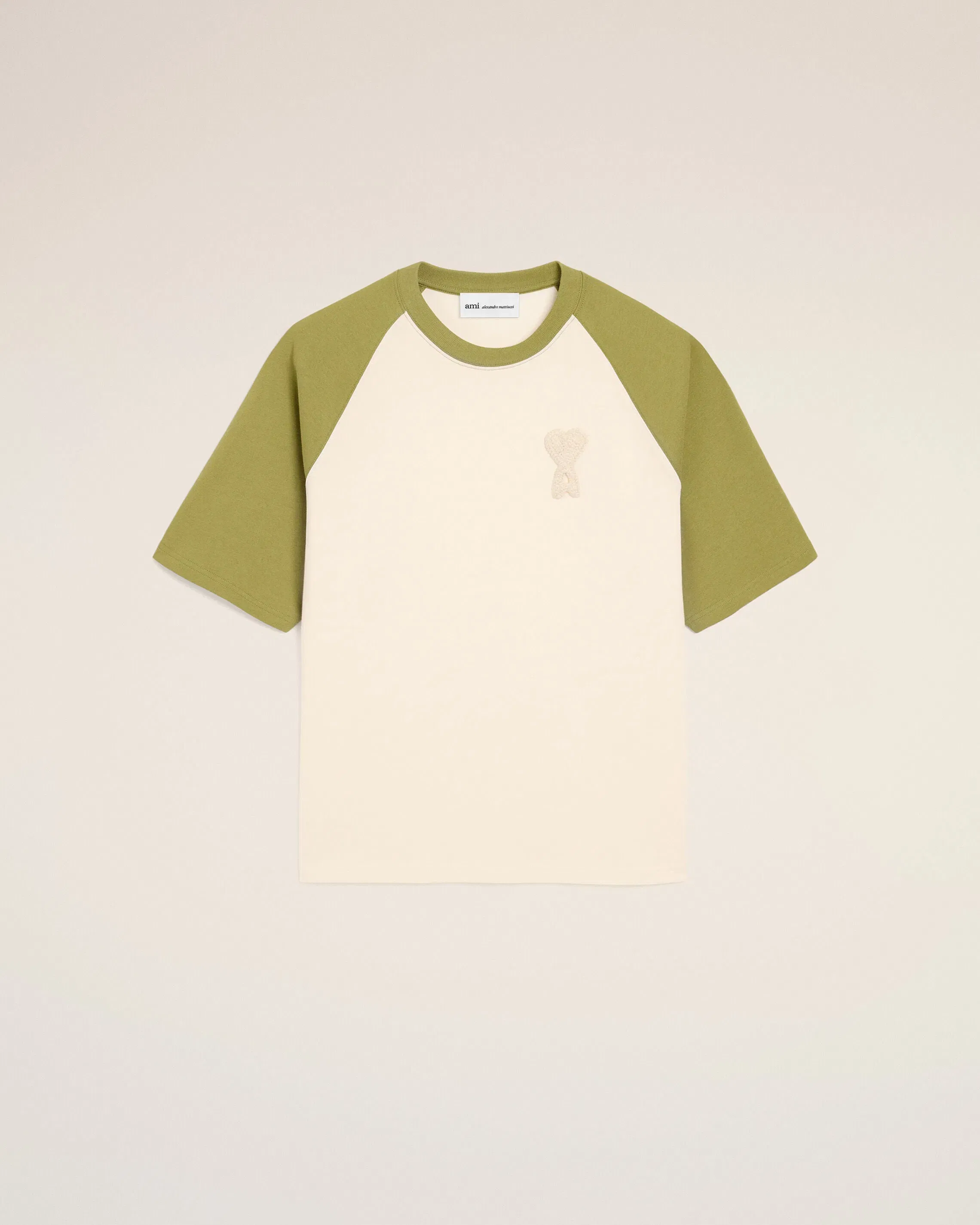 White And Green Cotton Ami De Coeur Knitted Patch T-Shirt Cream