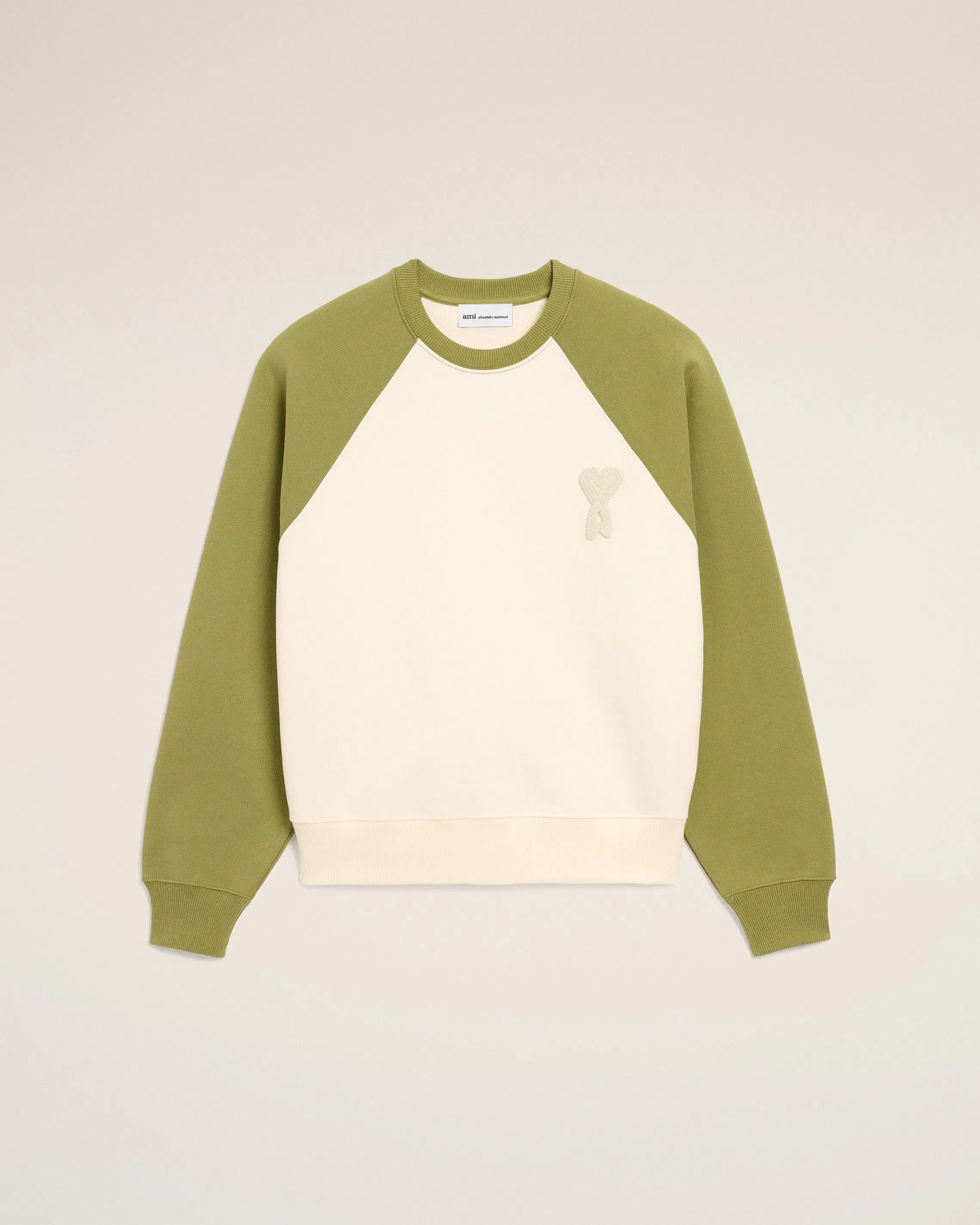 White And Green Cotton Knitted Ami De Coeur Sweatshirt Cream