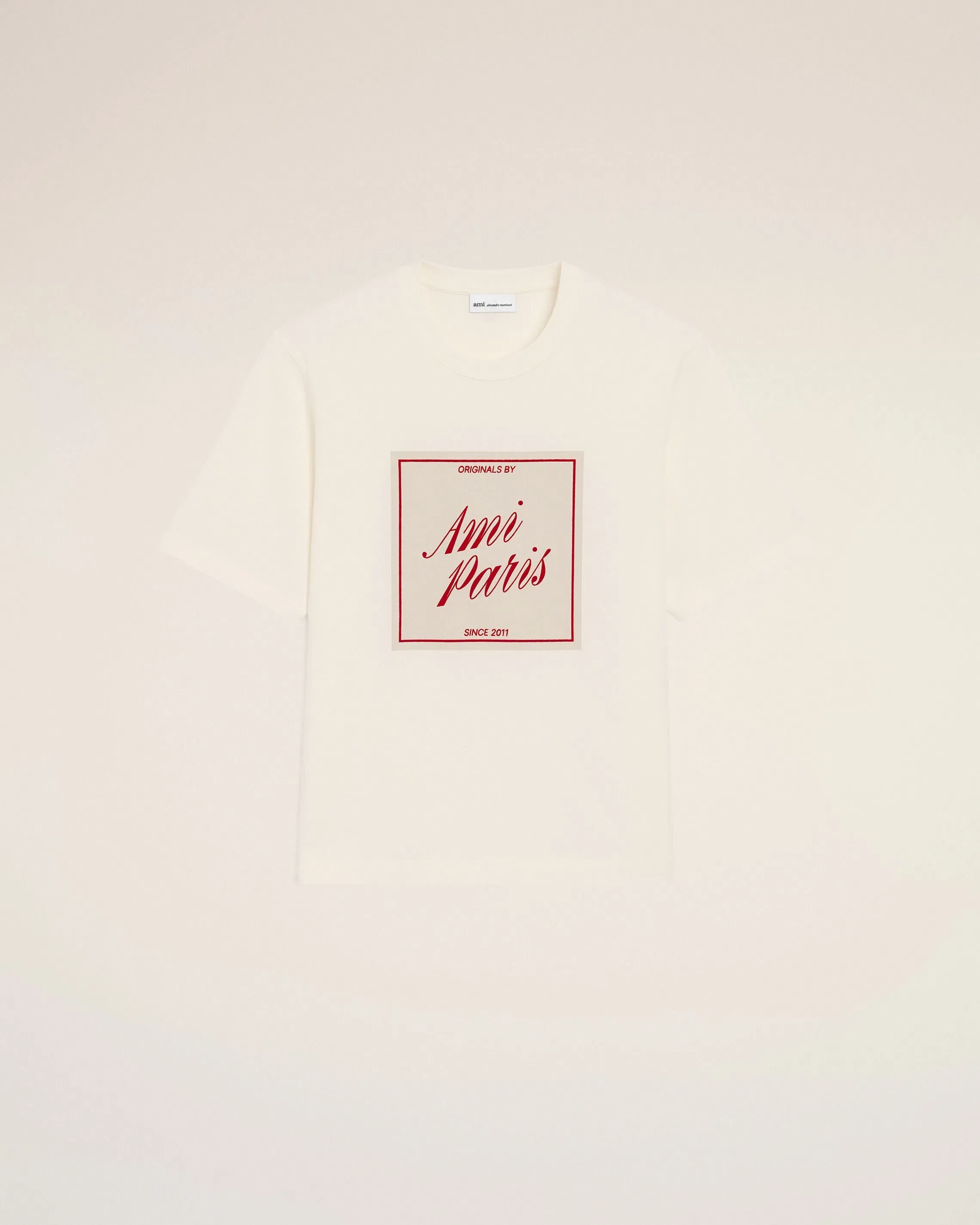 White Cotton Ami Paris Heritage Print T-Shirt Cream