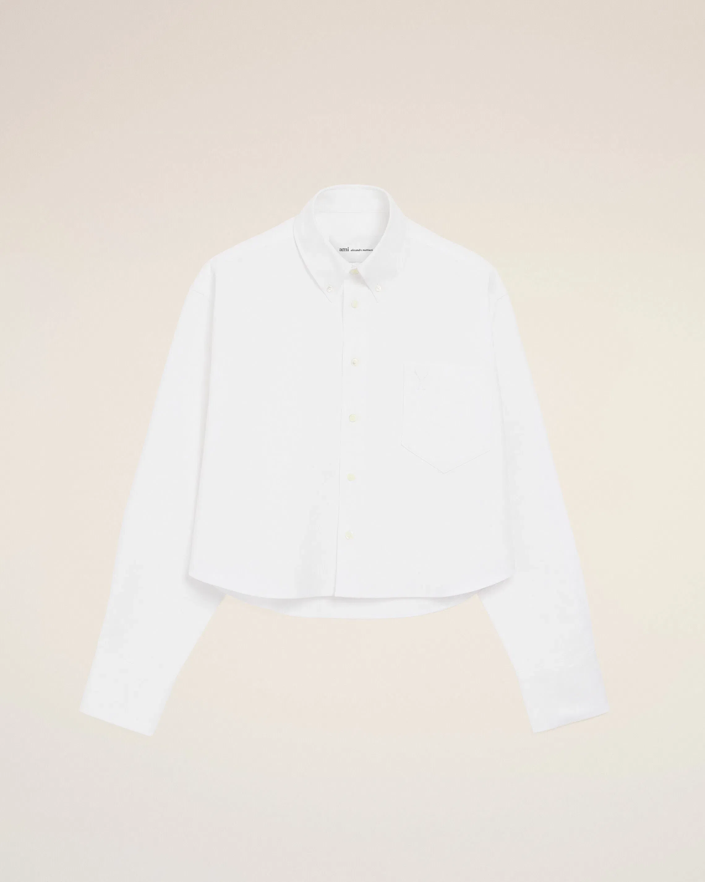 White Cotton Cropped Embossed Ami De Coeur Shirt Women's