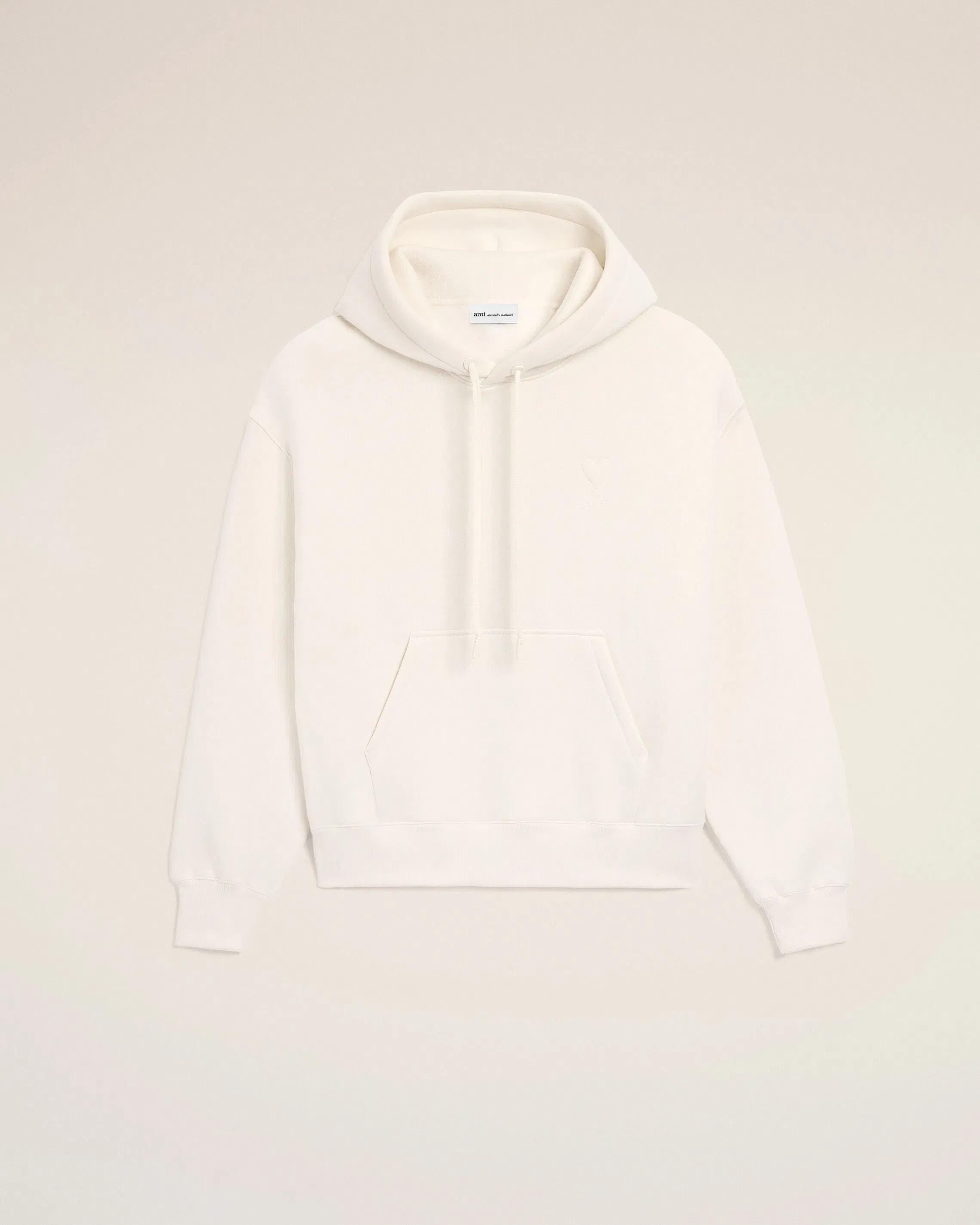 White Cotton Embossed Ami De Coeur Hoodie Cream