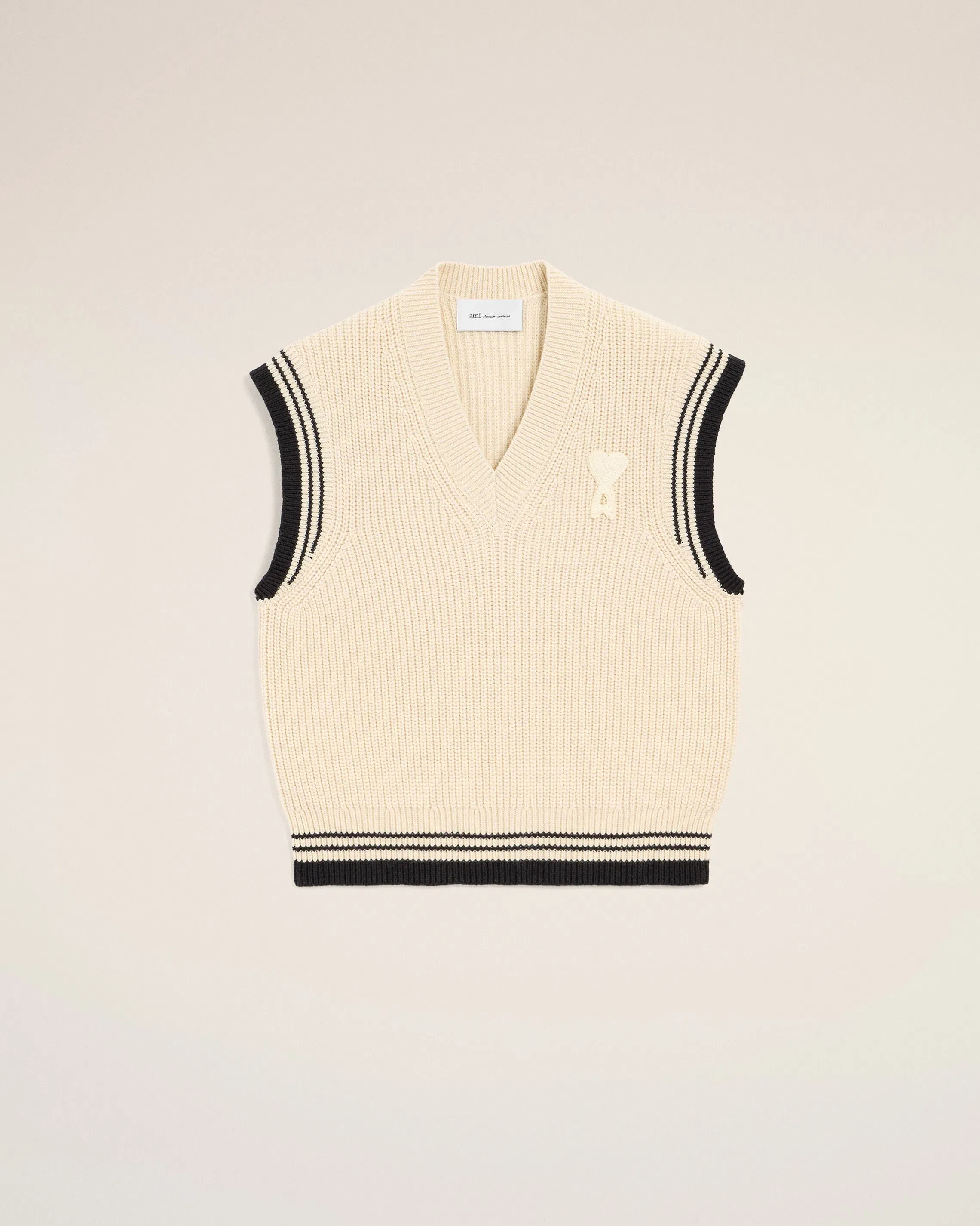 White Ribbed Wool Sleeveless Ami De Coeur Sweater Cream