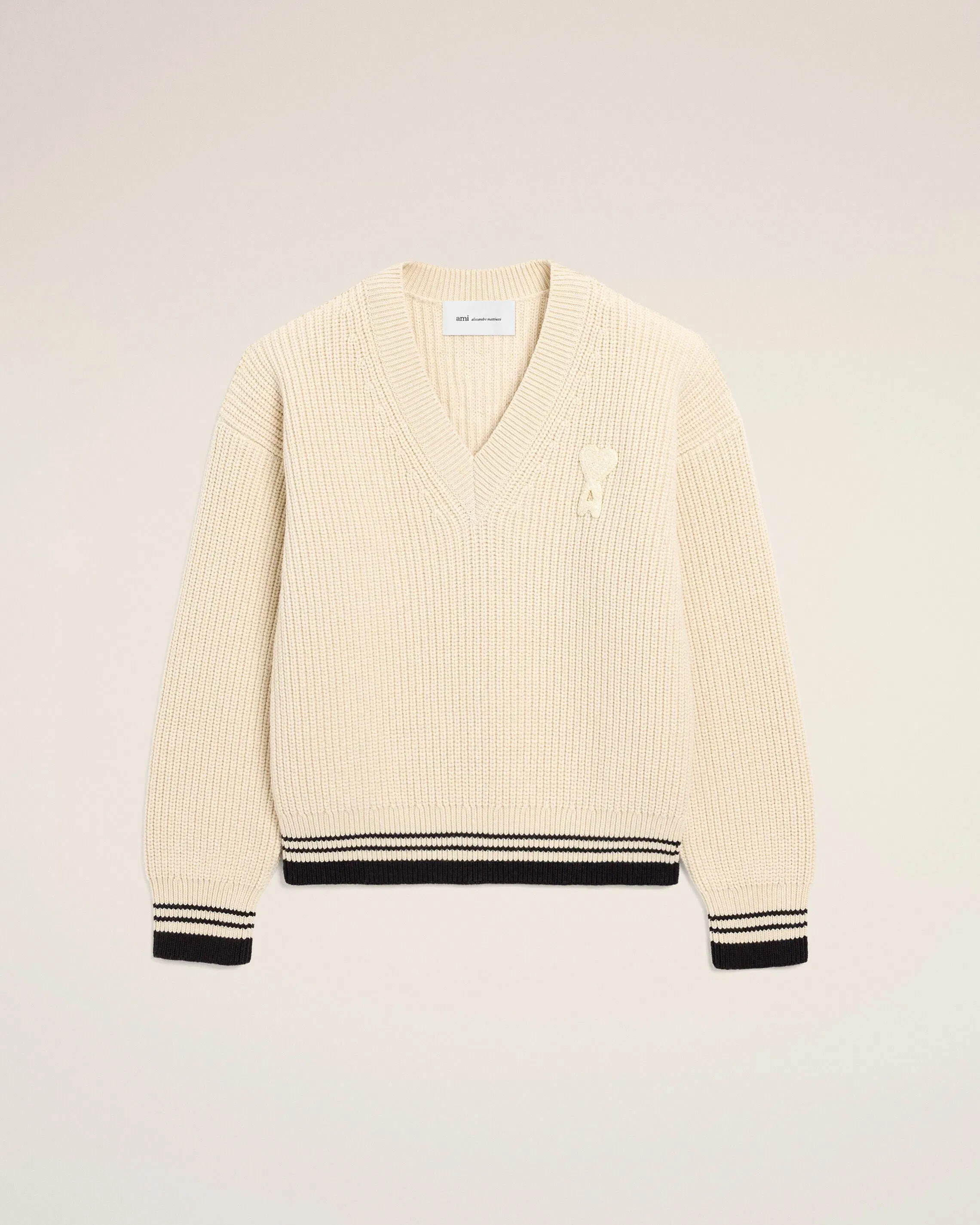 White Ribbed Wool V Neck Ami De Coeur Sweater Cream