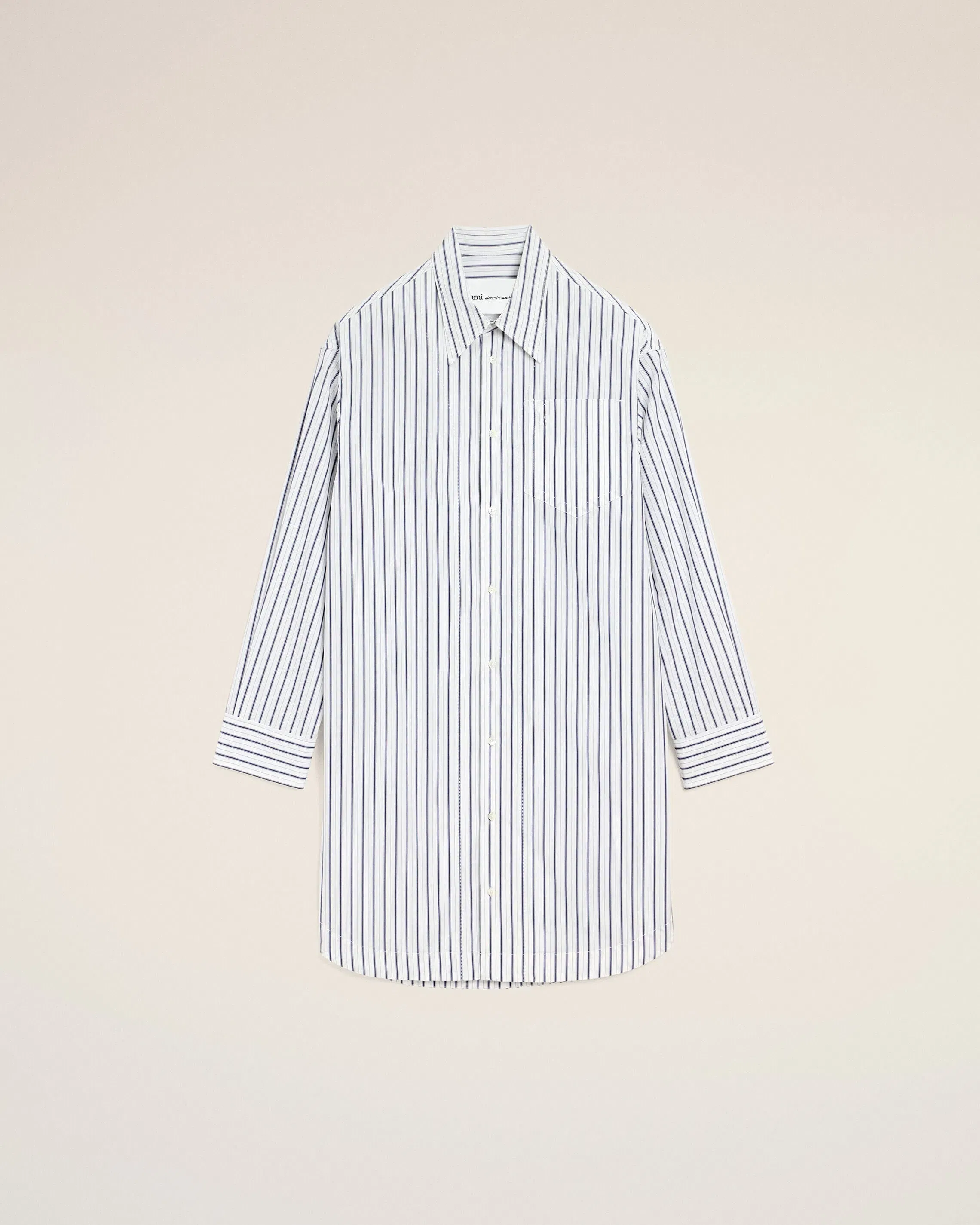 White Striped Cotton Ami De Coeur Wide Shirt Dress