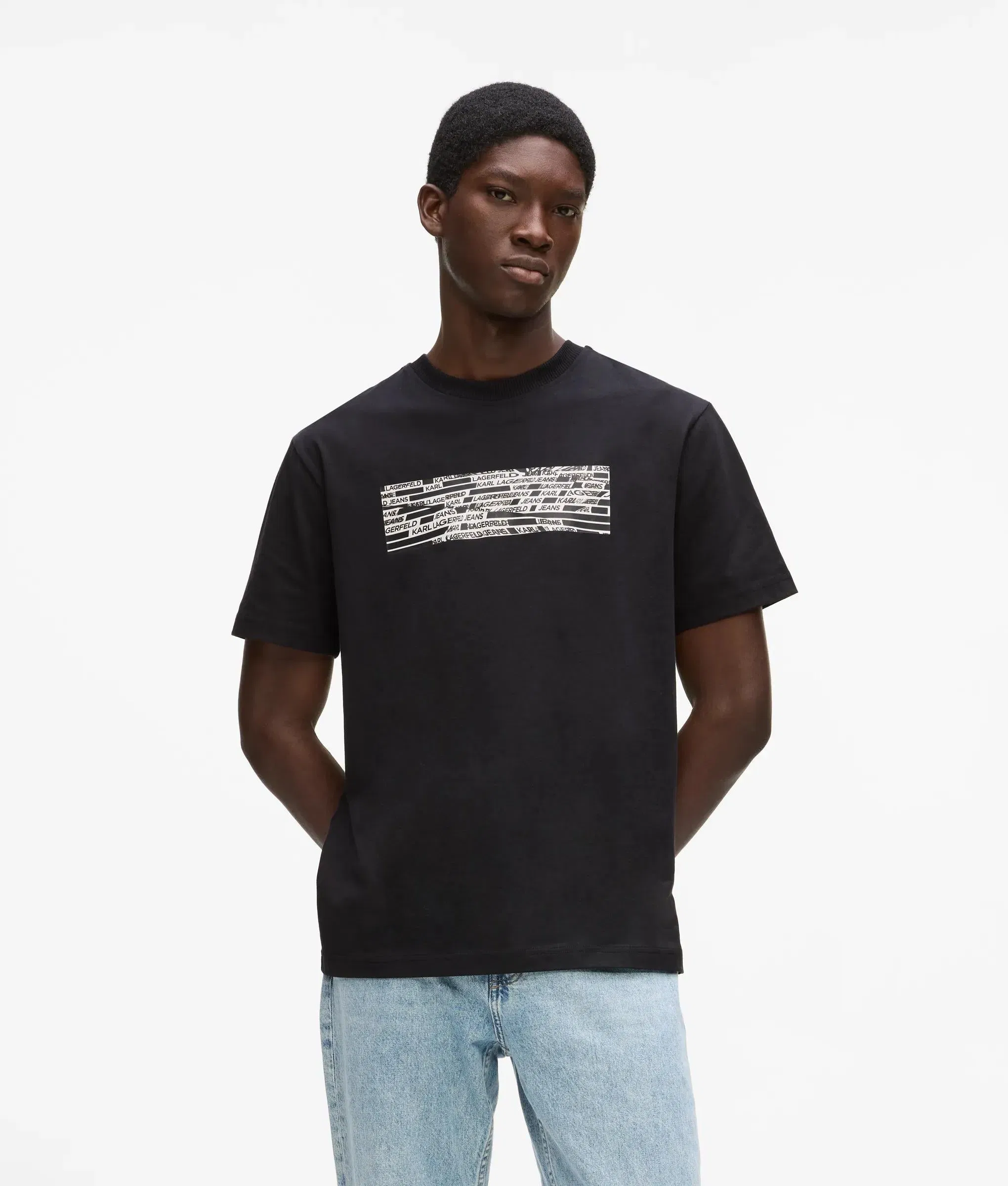 Karl Lagerfeld Stripe Logo T - Shirt Black