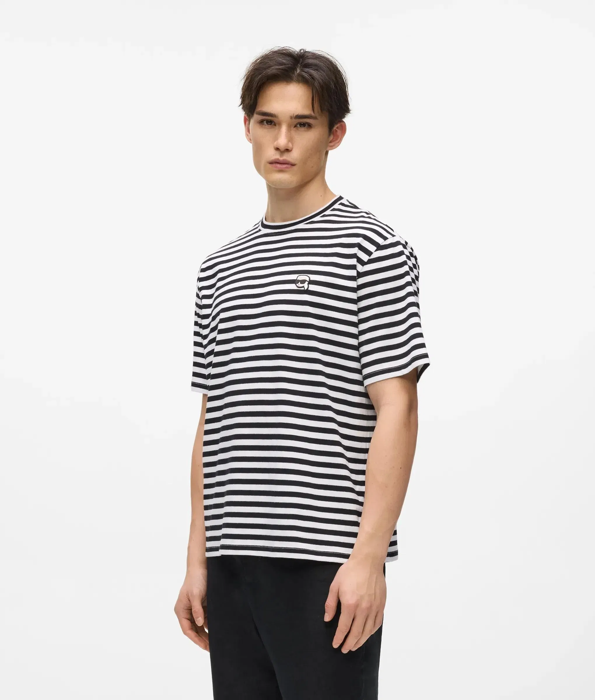 Karl Lagerfeld Ikon Relaxed Striped T - Shirt White/Black