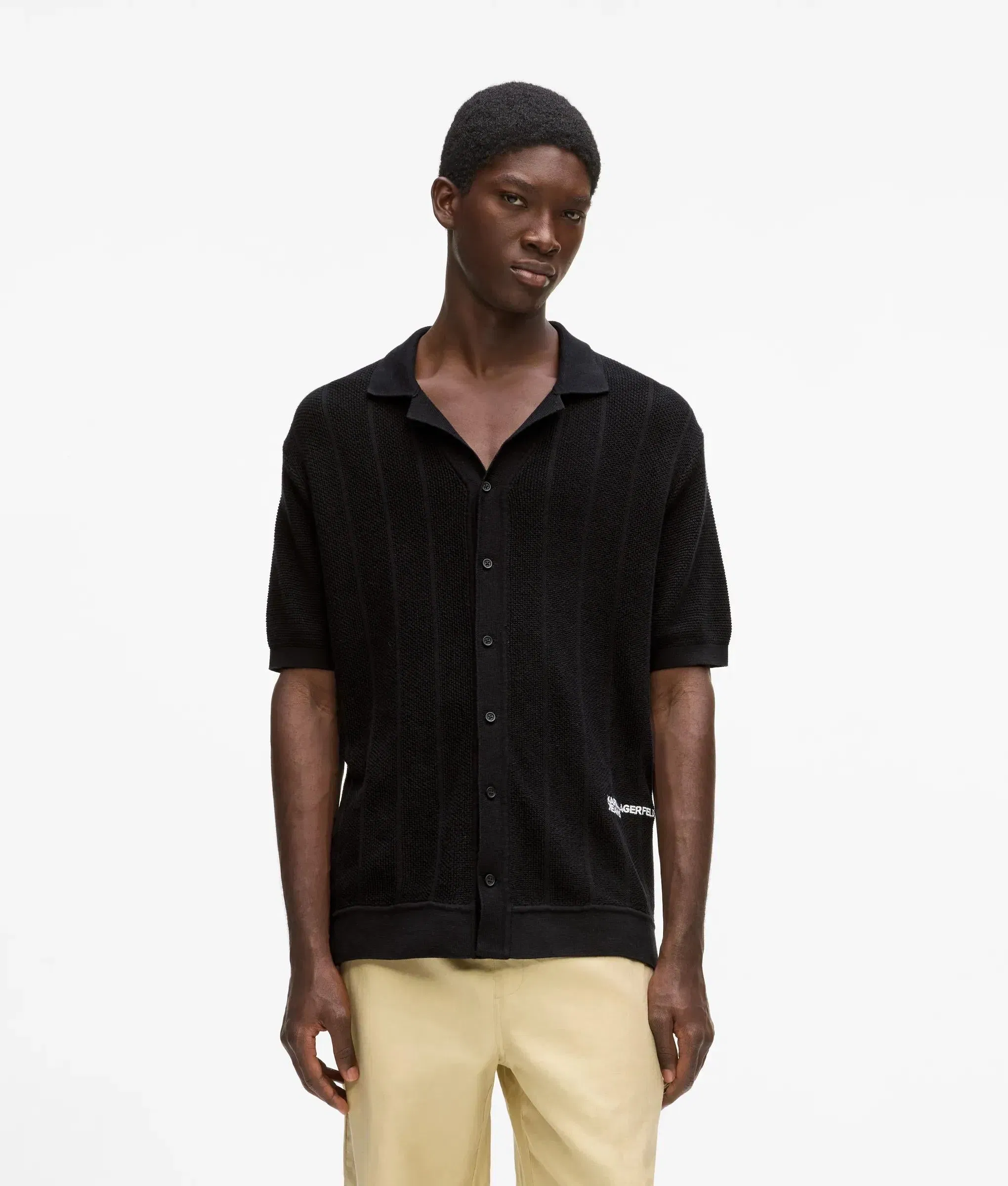 Karl Lagerfeld Short - Sleeved Knit Polo Shirt Black