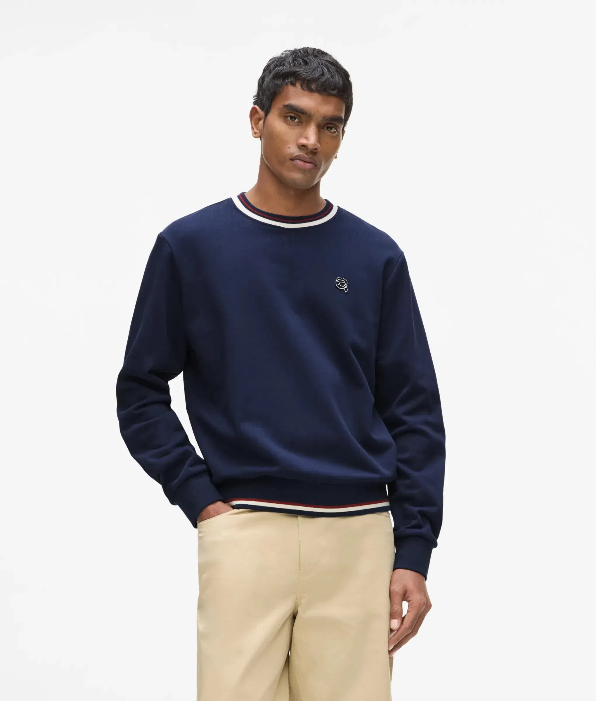 Karl Lagerfeld Ikon Stripe Detail Sweatshirt Medieval Blue