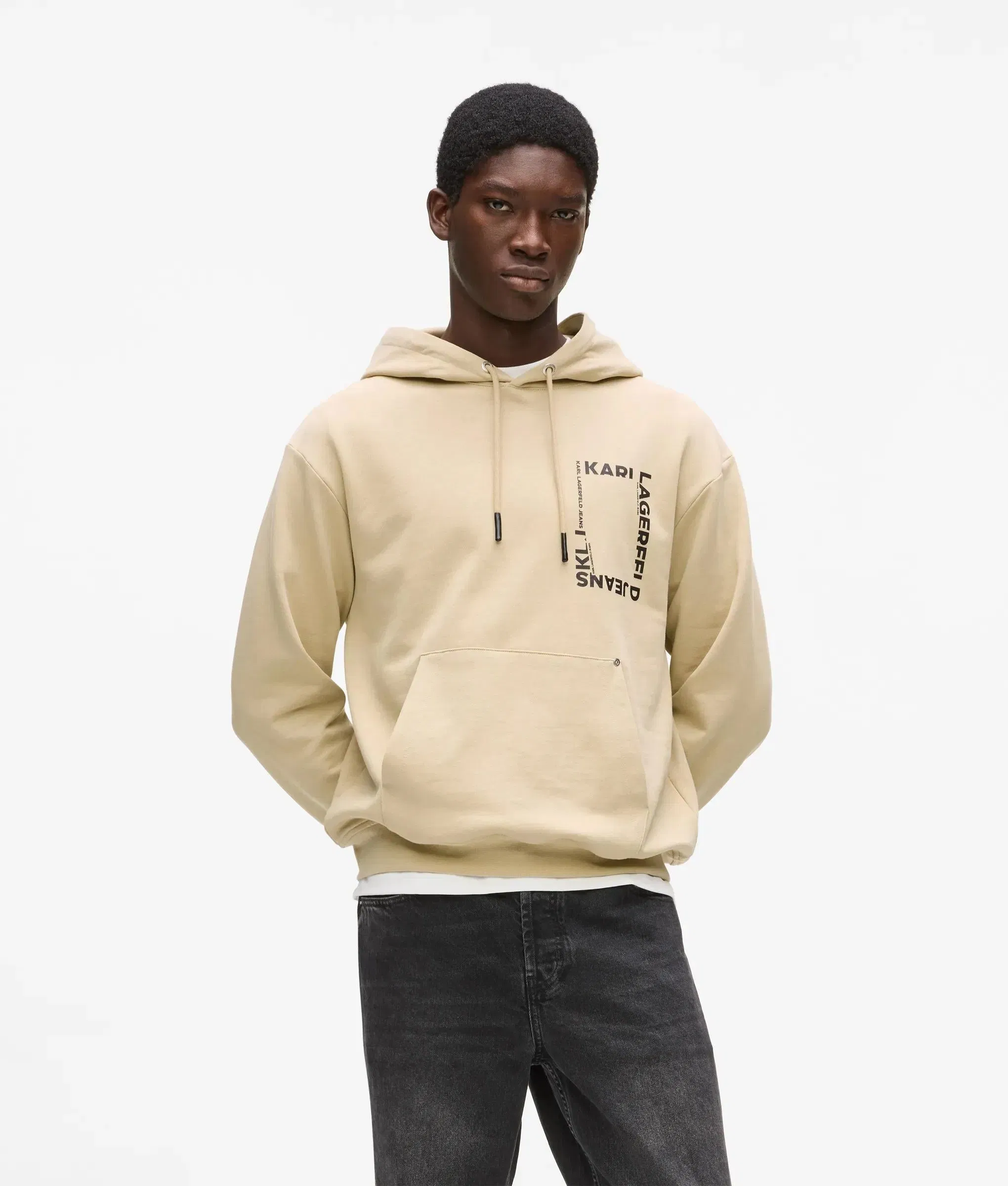 Karl Lagerfeld Frame Logo Hoodie Pale Khaki