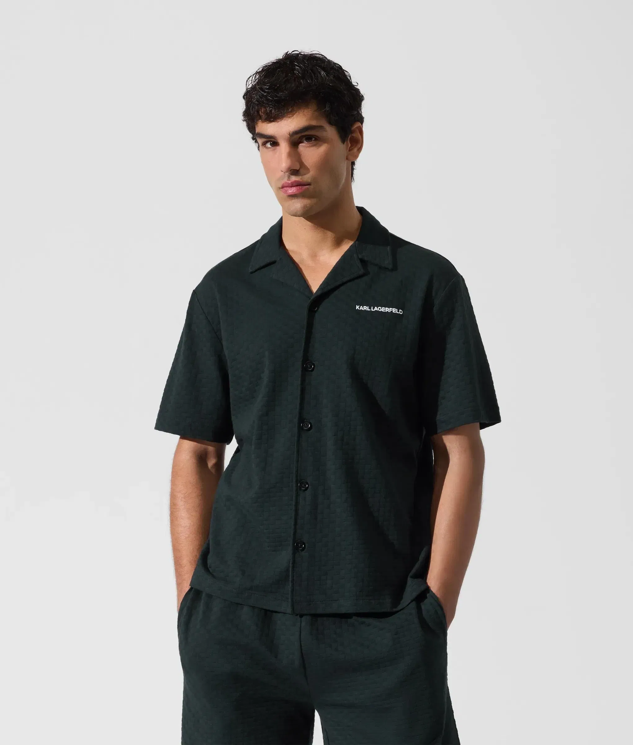 Karl Lagerfeld Checked Beach Shirt Navy