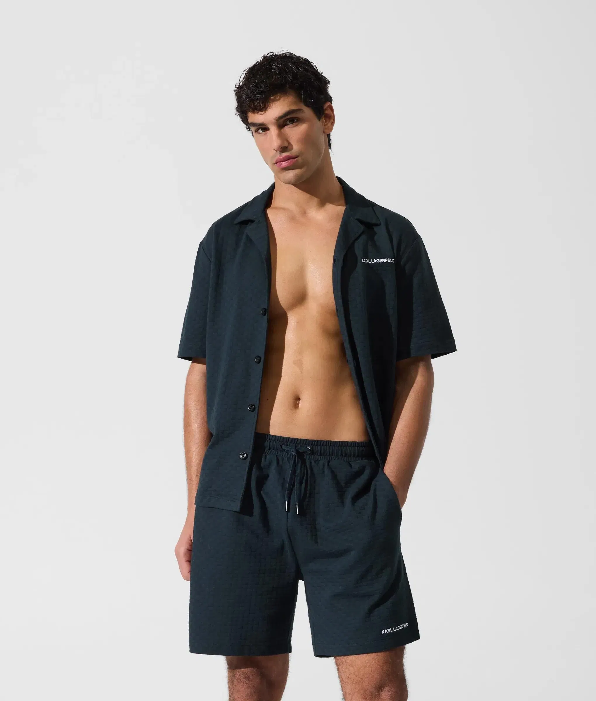 Karl Lagerfeld Checked Beach Shorts Navy