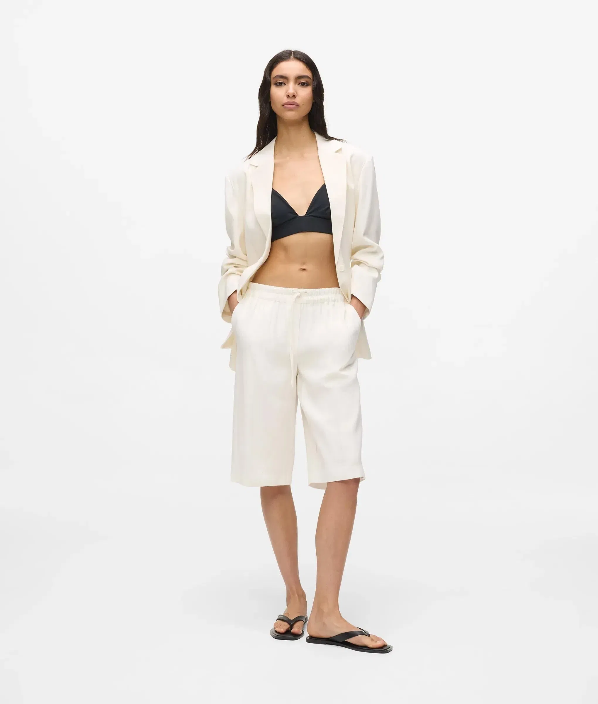 Karl Lagerfeld Linen Blend Bermuda Shorts Off White